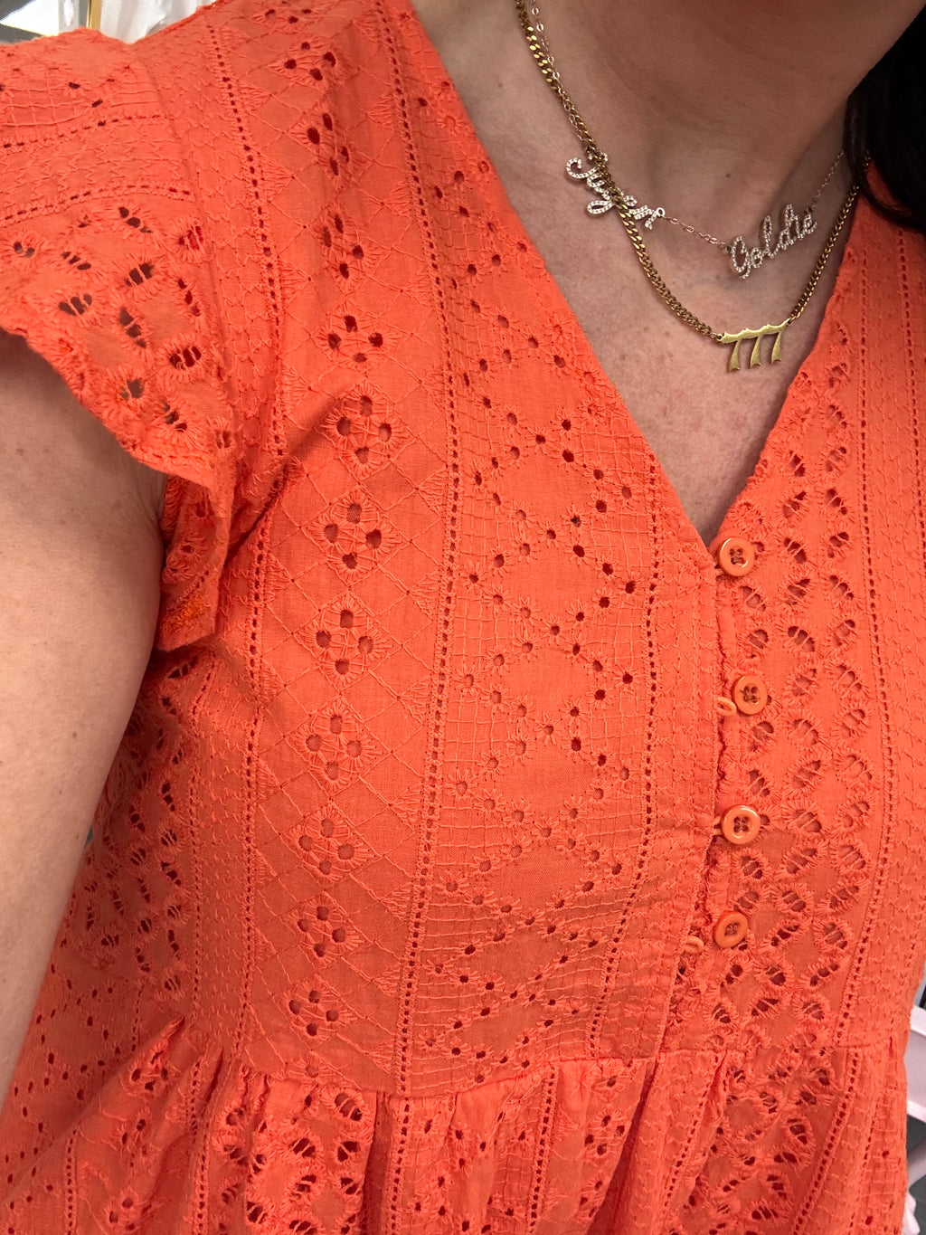 Orange Eyelet Peplum