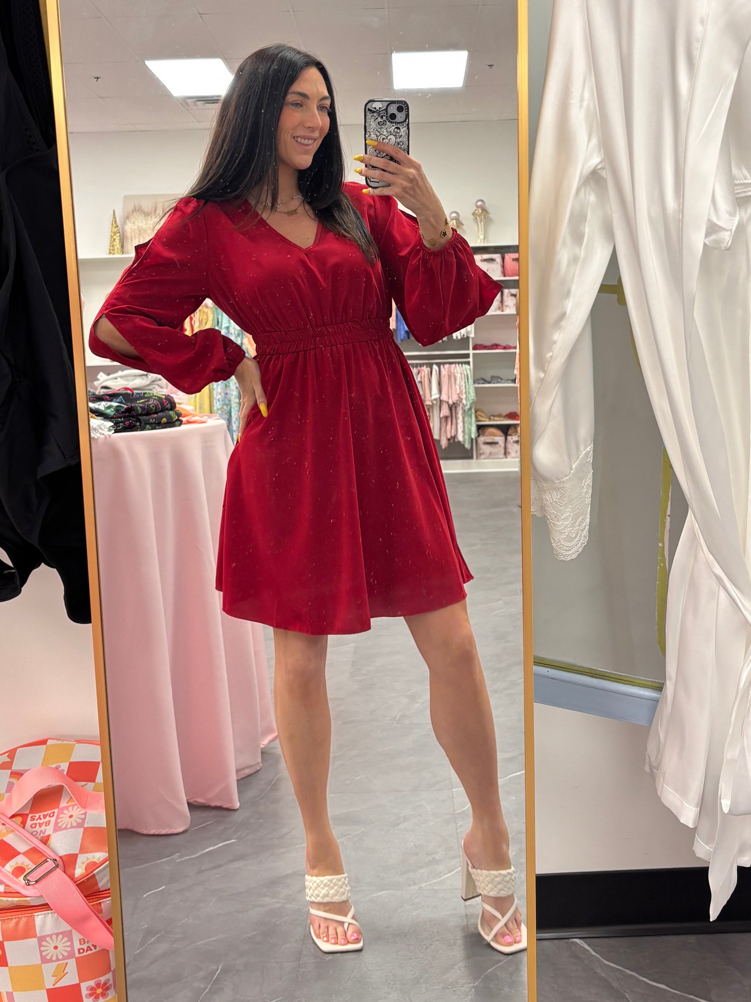 V Neck Dress Wine