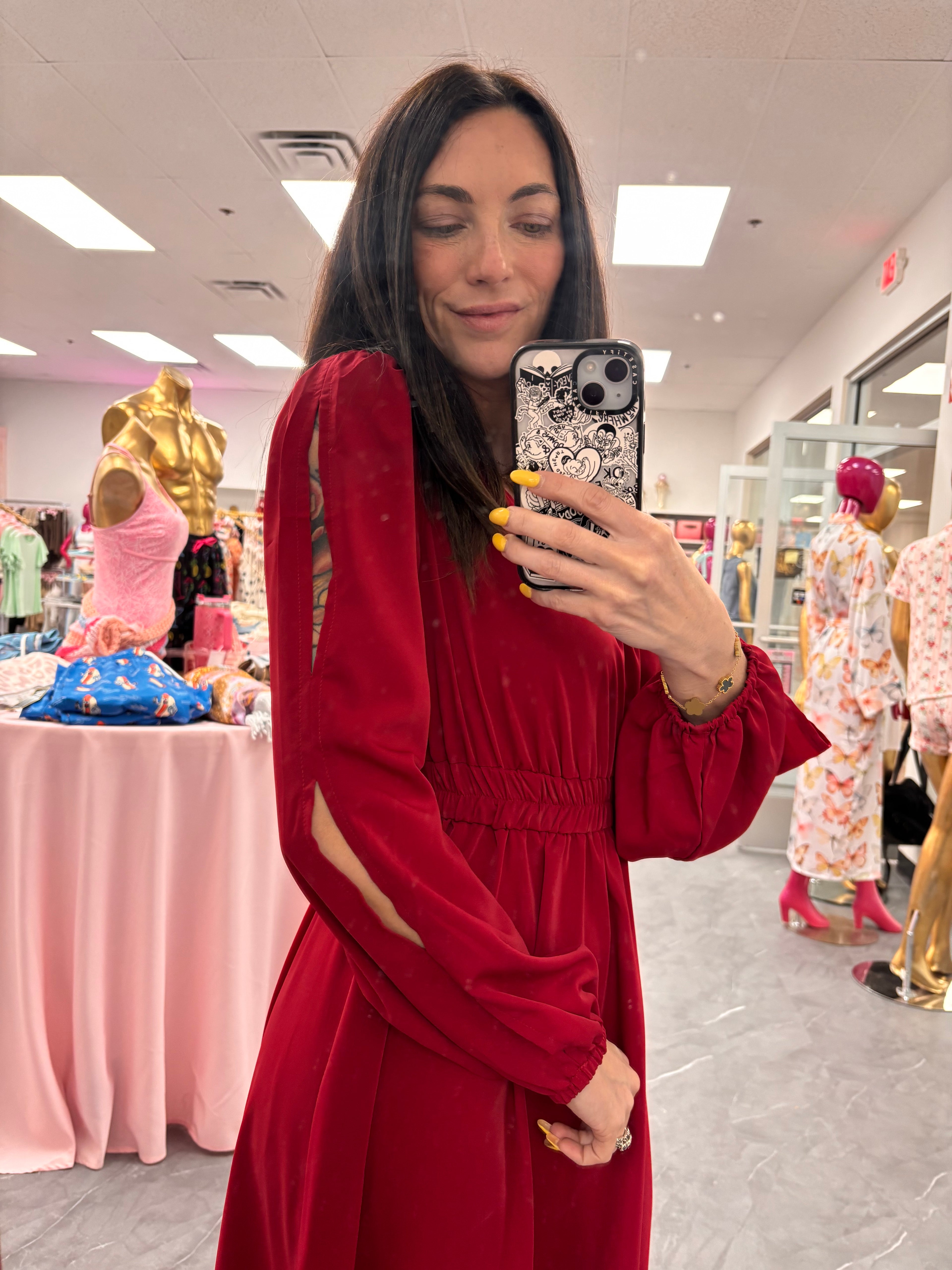 V Neck Dress Wine
