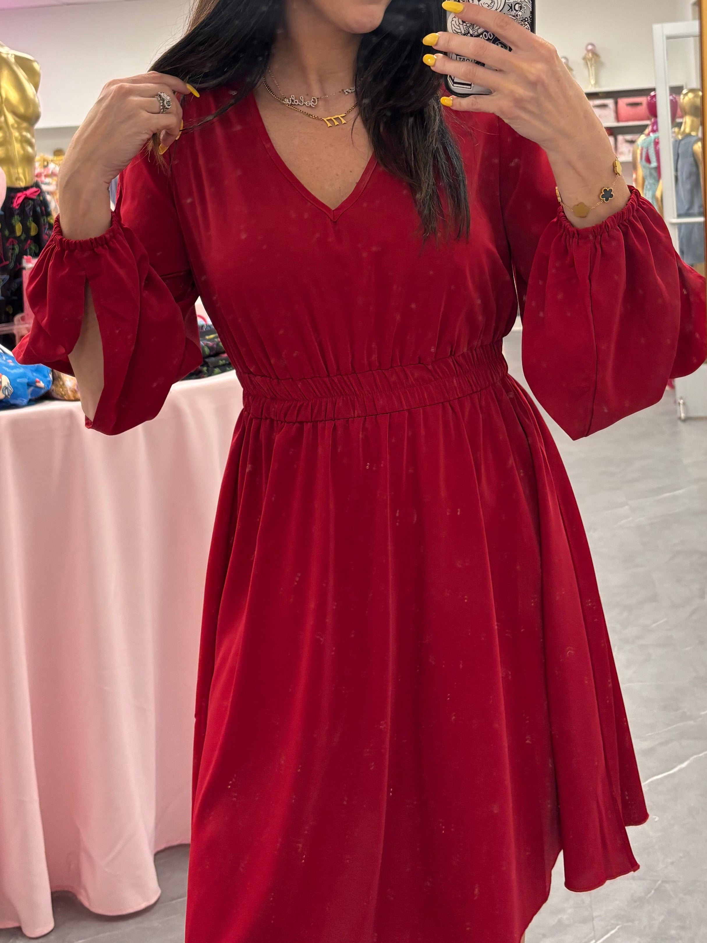 V Neck Dress Wine