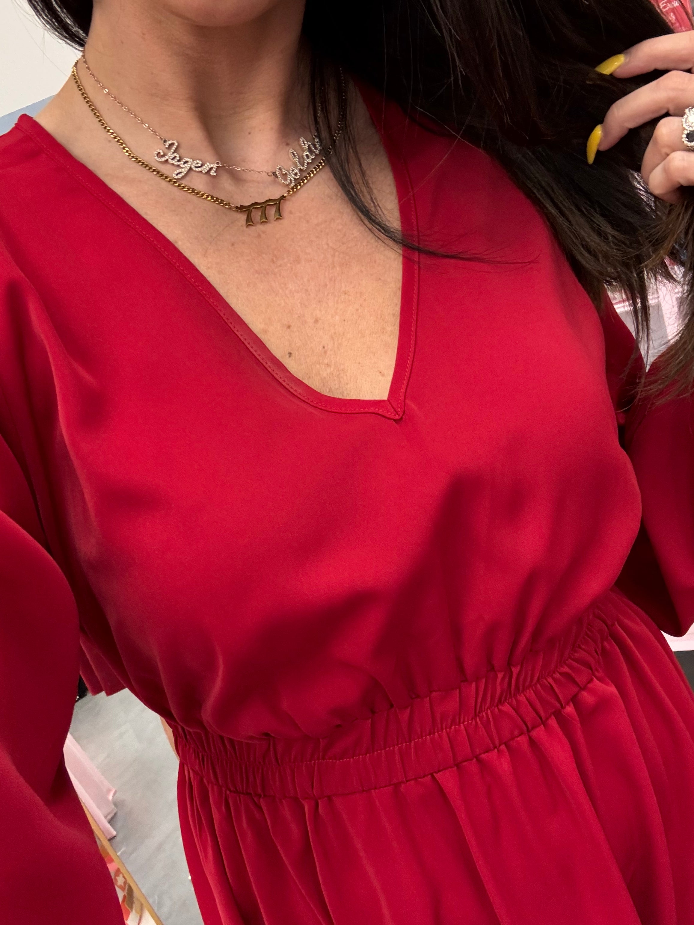 V Neck Dress Wine