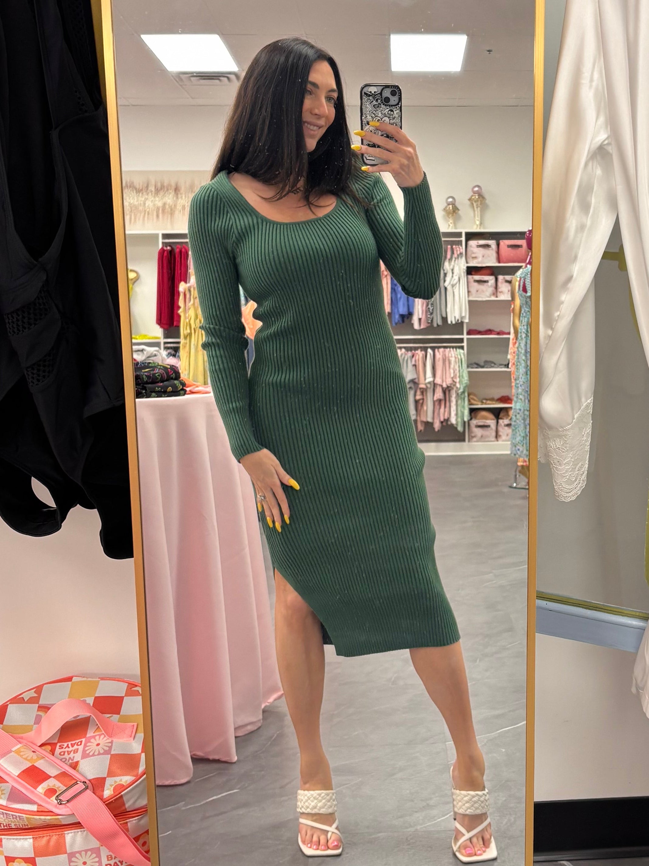 Ribbed Sweater Dress Forest
