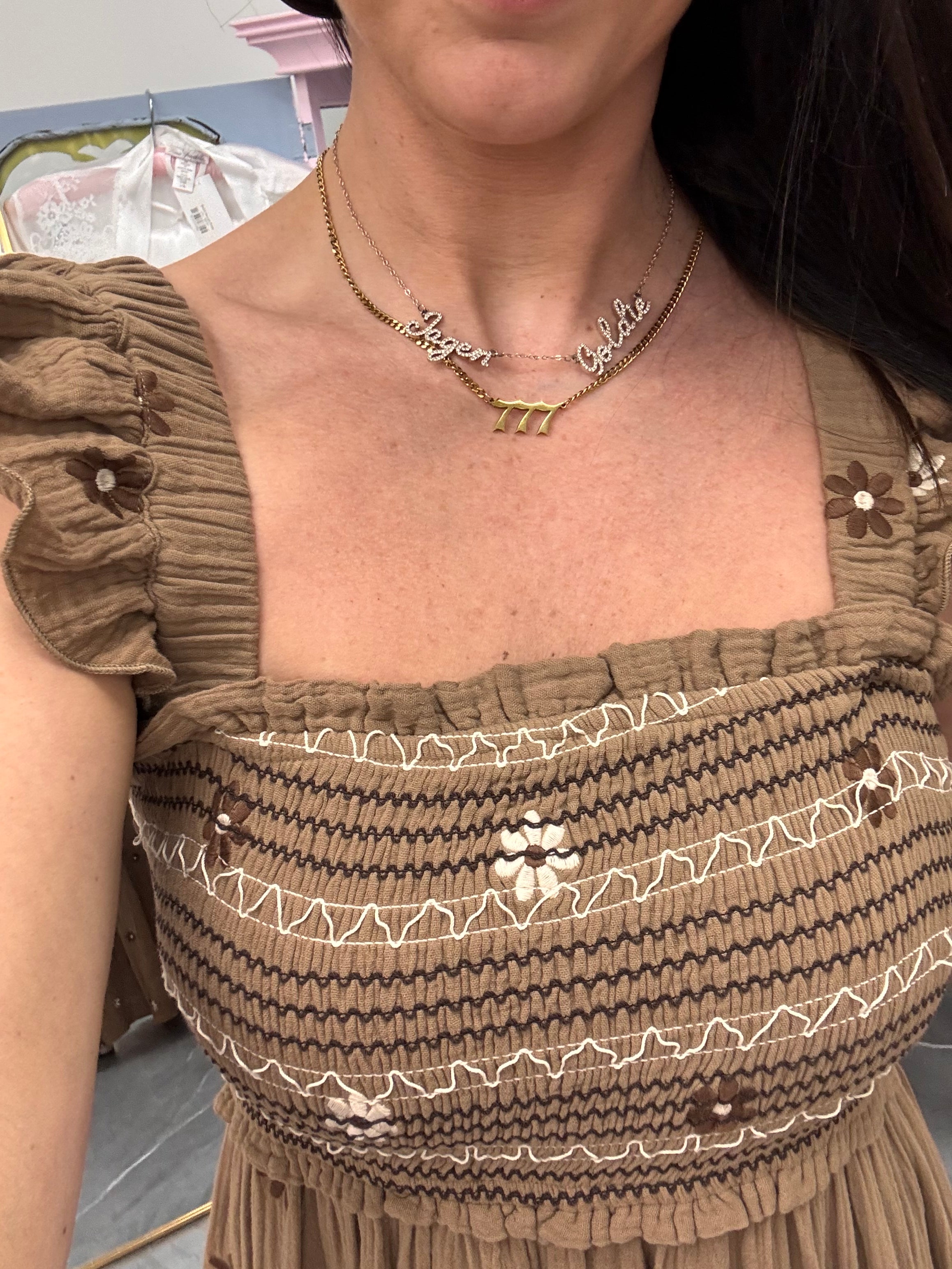 Floral Embroidered Maxi Dress: Brown