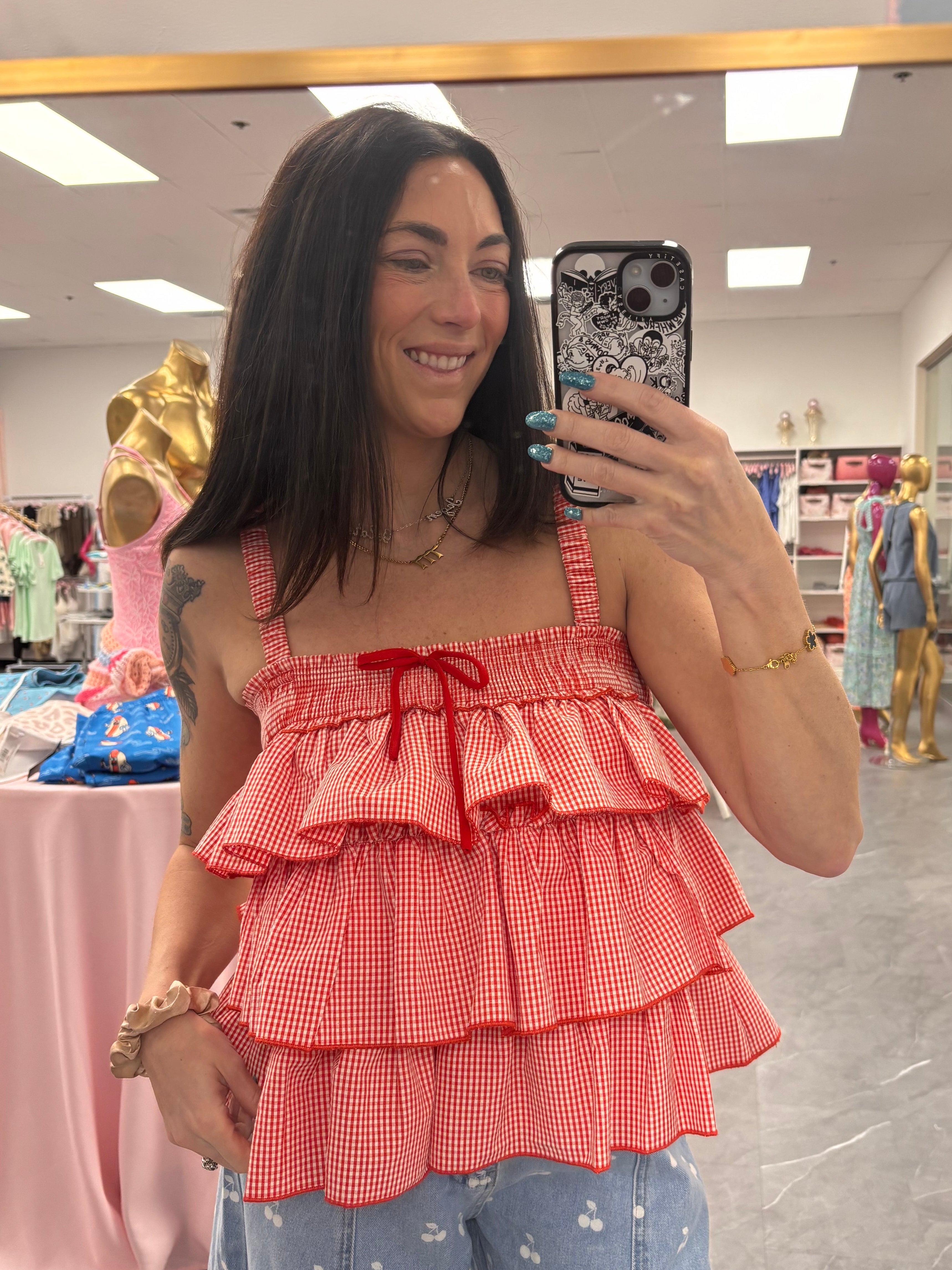 Ruffled Checkered Cami - Red Gingham