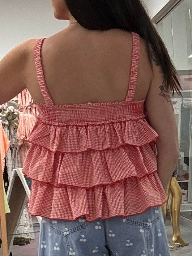 Ruffled Checkered Cami - Red Gingham