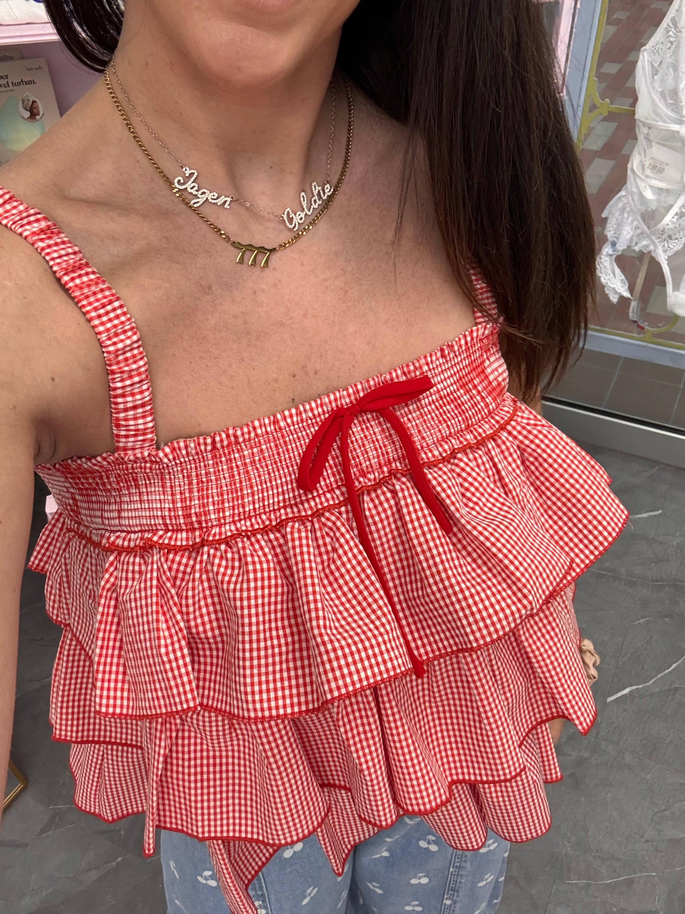 Ruffled Checkered Cami - Red Gingham