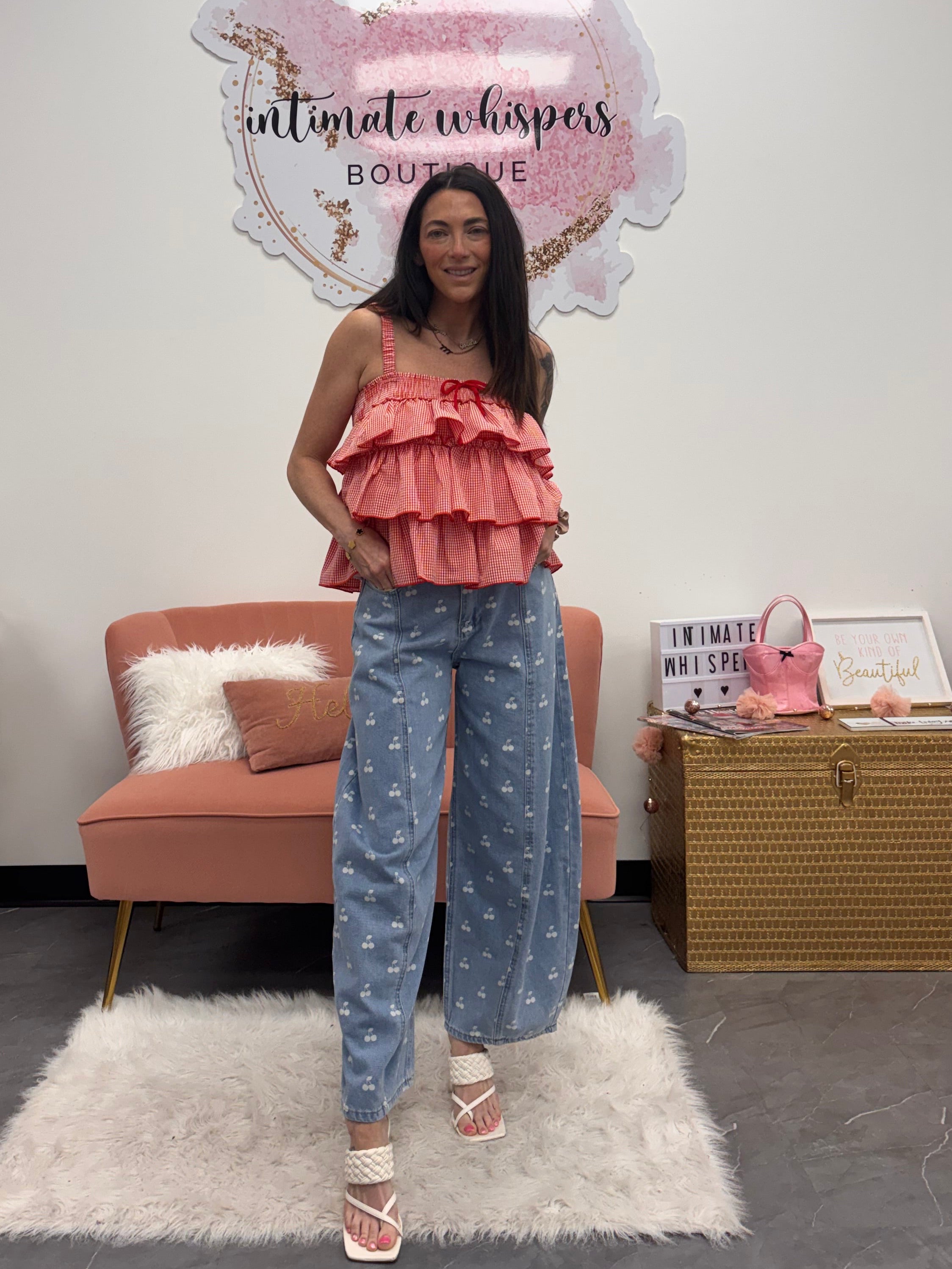 Ruffled Checkered Cami - Red Gingham