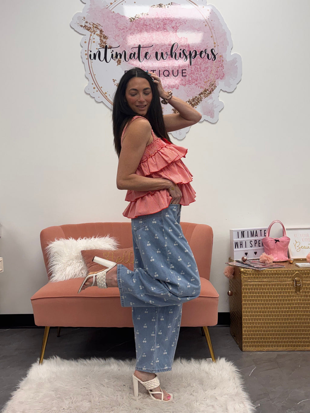 Ruffled Checkered Cami - Red Gingham
