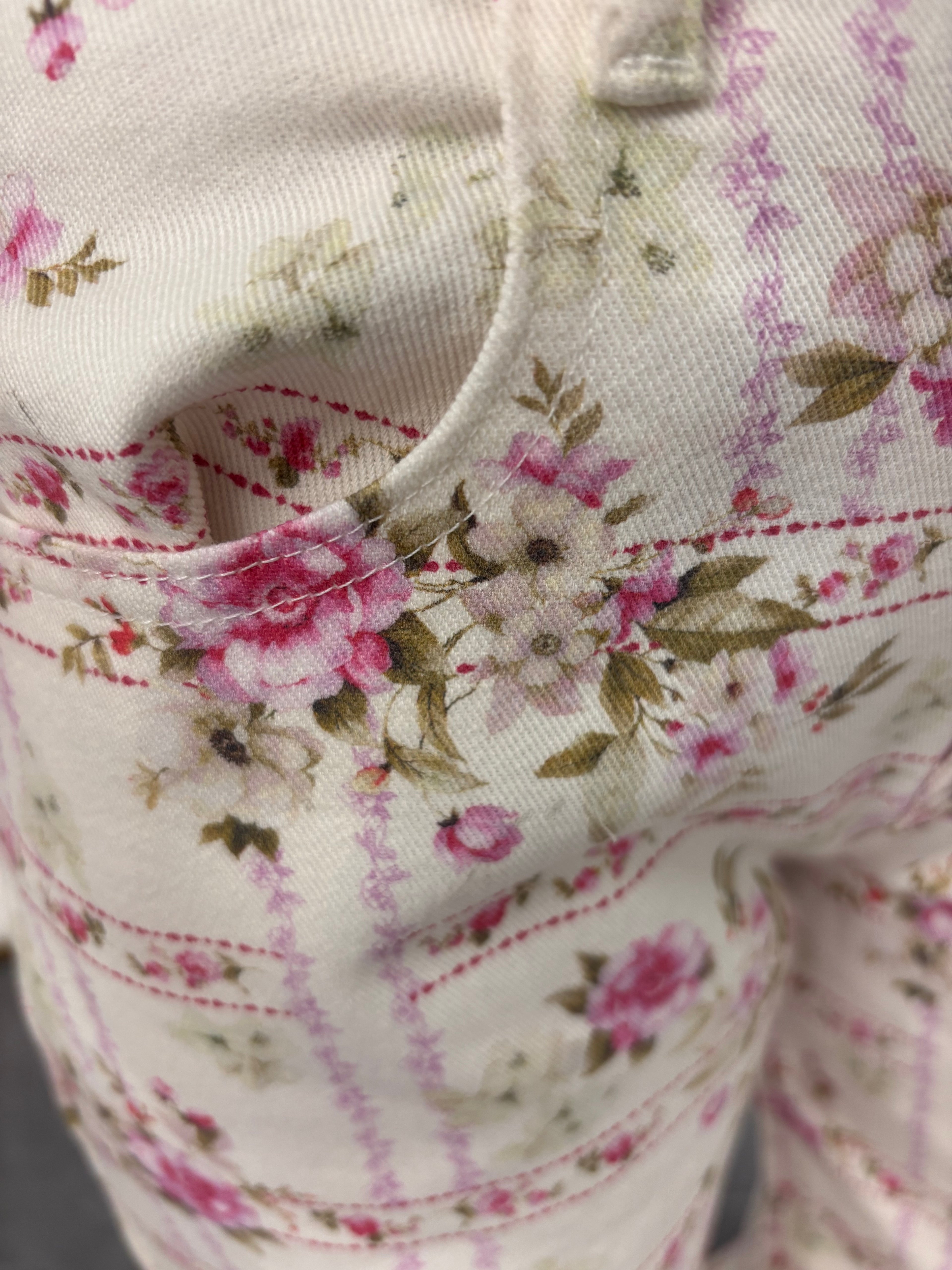 Barrel Denim Jeans - Floral Stripe Flower Print