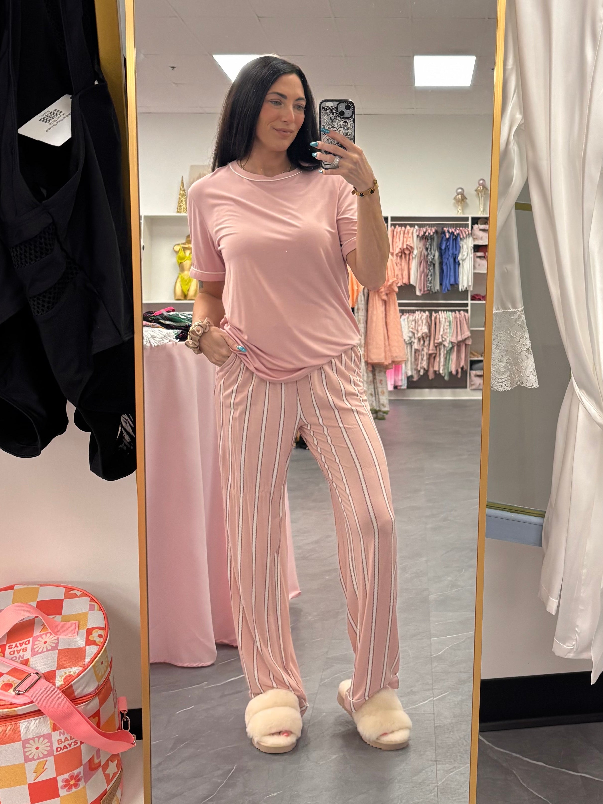 Bamboo Tee and Trouser Set : Blush Stripe