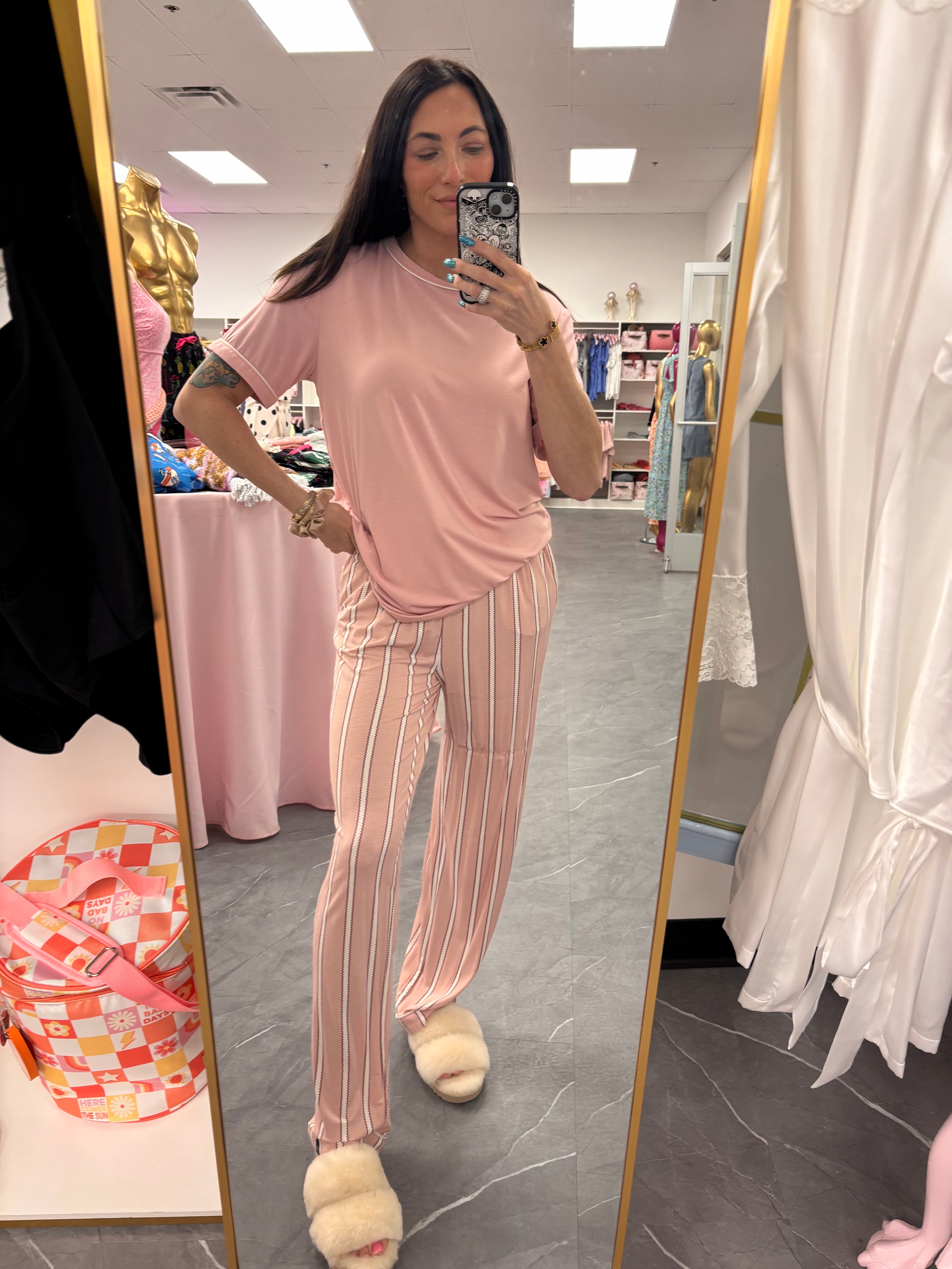 Bamboo Tee and Trouser Set : Blush Stripe