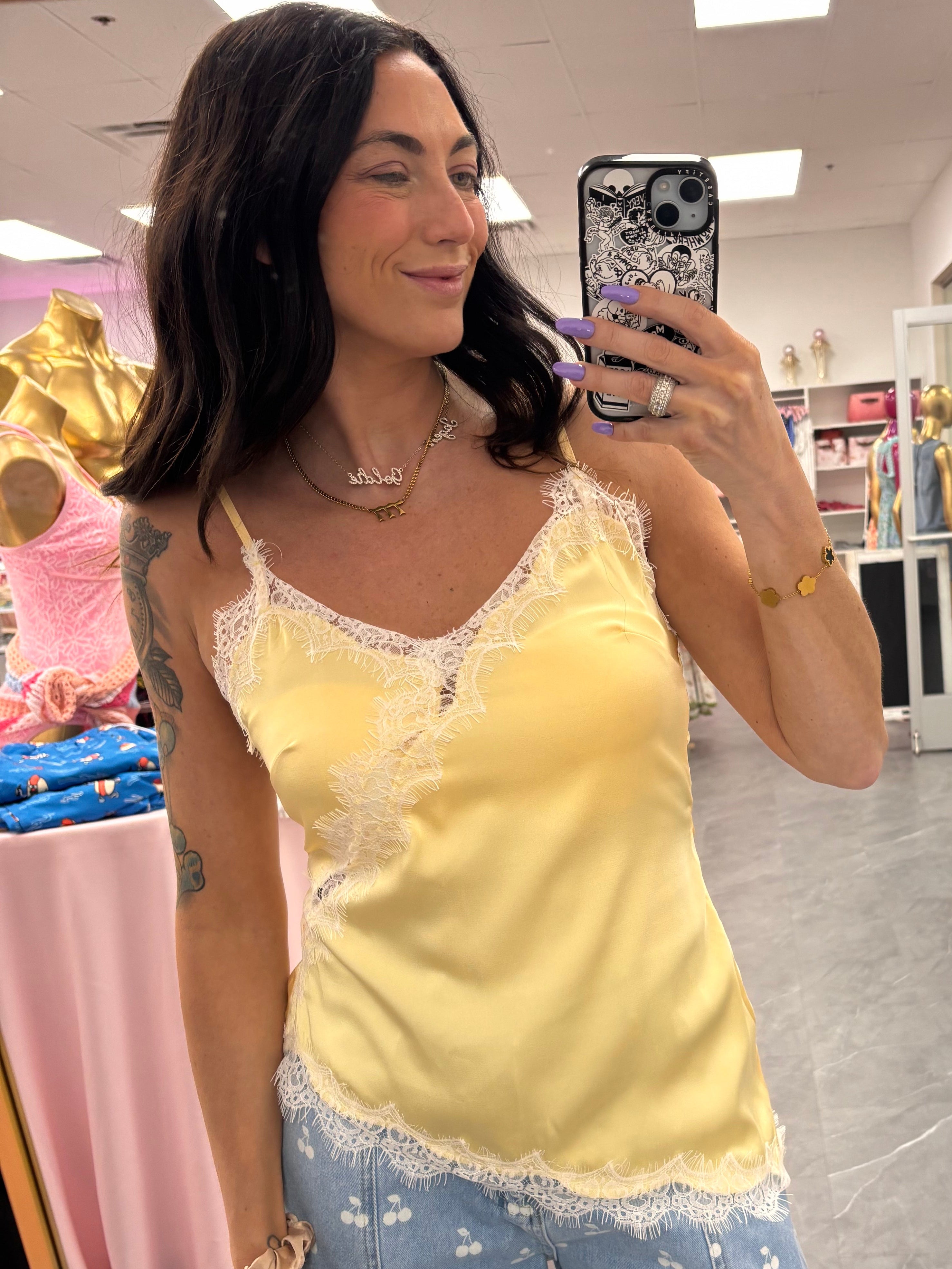 Oren Asymmetrical Satin Cami Yellow