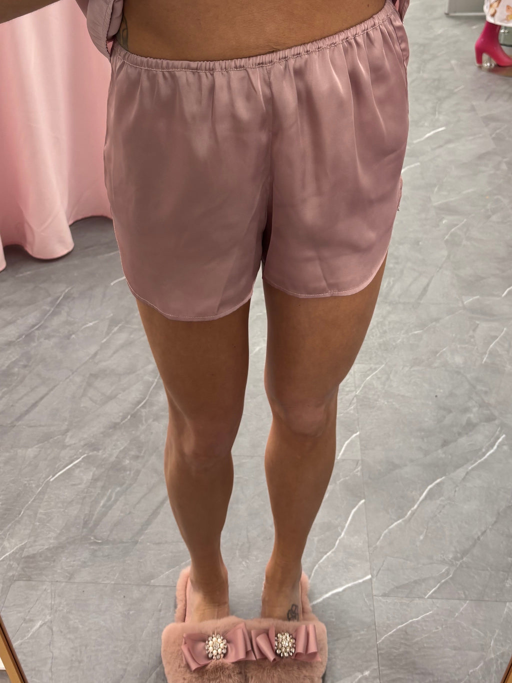 Recycled Fabric Lace Satin Pajama Set - Pink