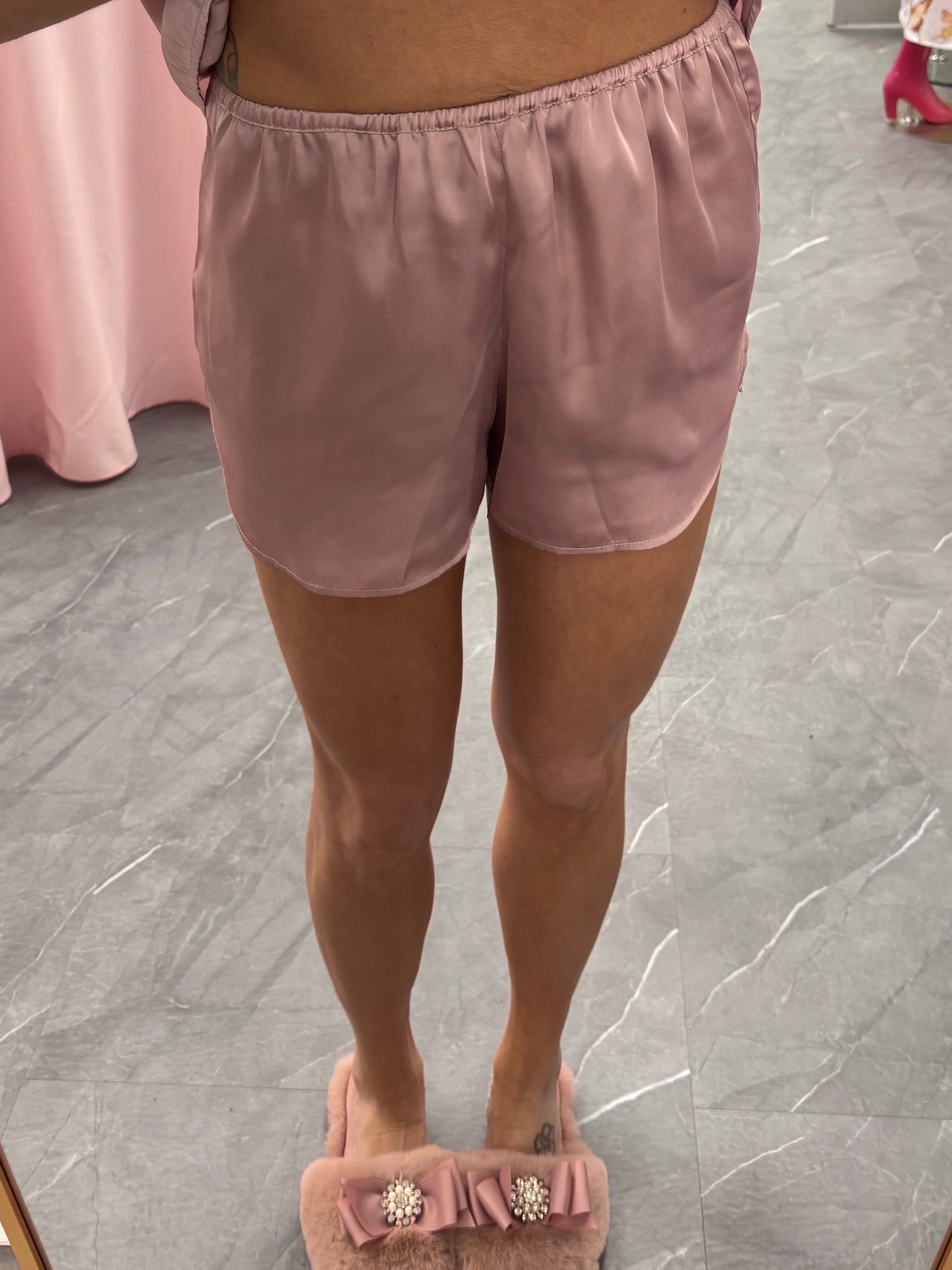 Recycled Fabric Lace Satin Pajama Set - Pink