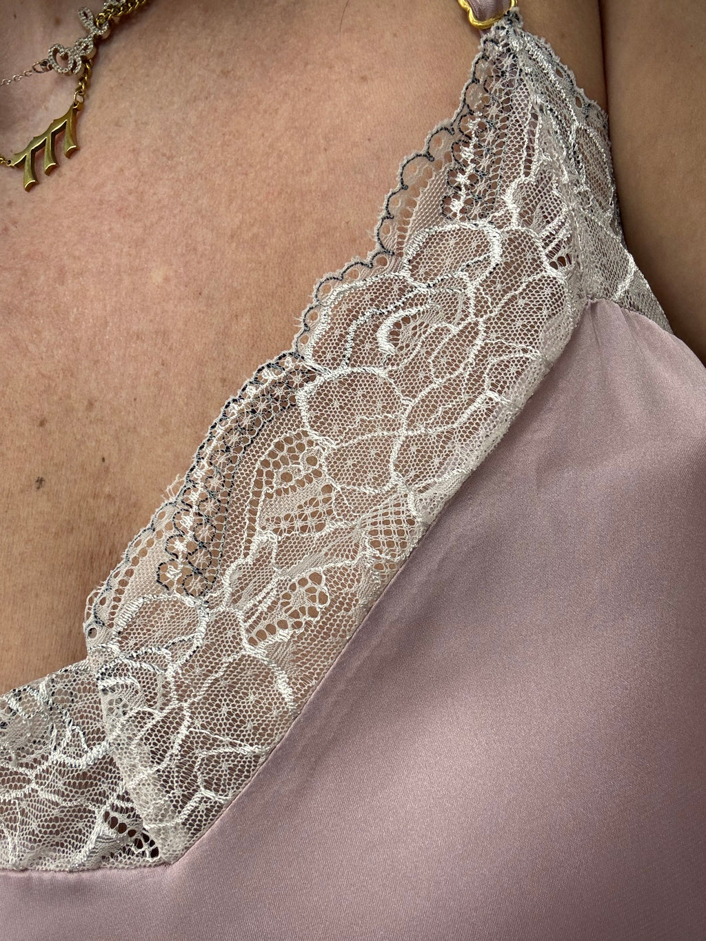 Recycled Fabric Lace Satin Pajama Set - Pink