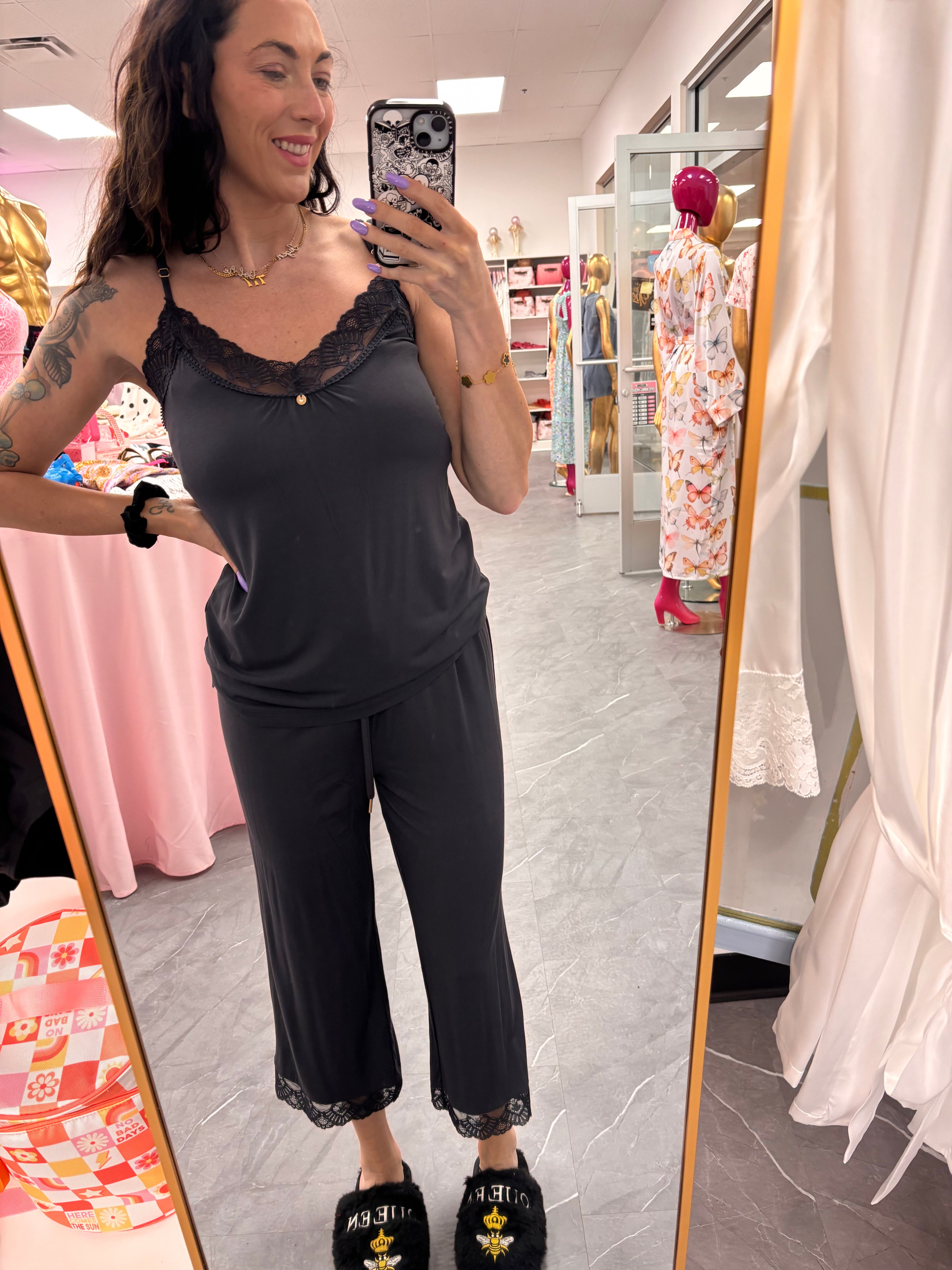 Bamboo Lace PJ Set in Raven