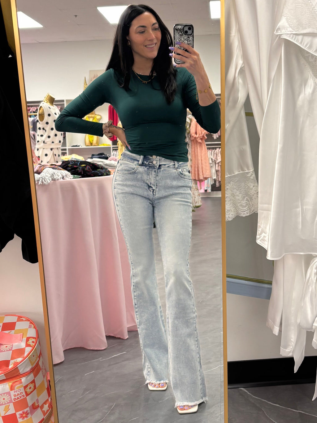 High-Rise Bootcut Denim Jeans- Light Wash