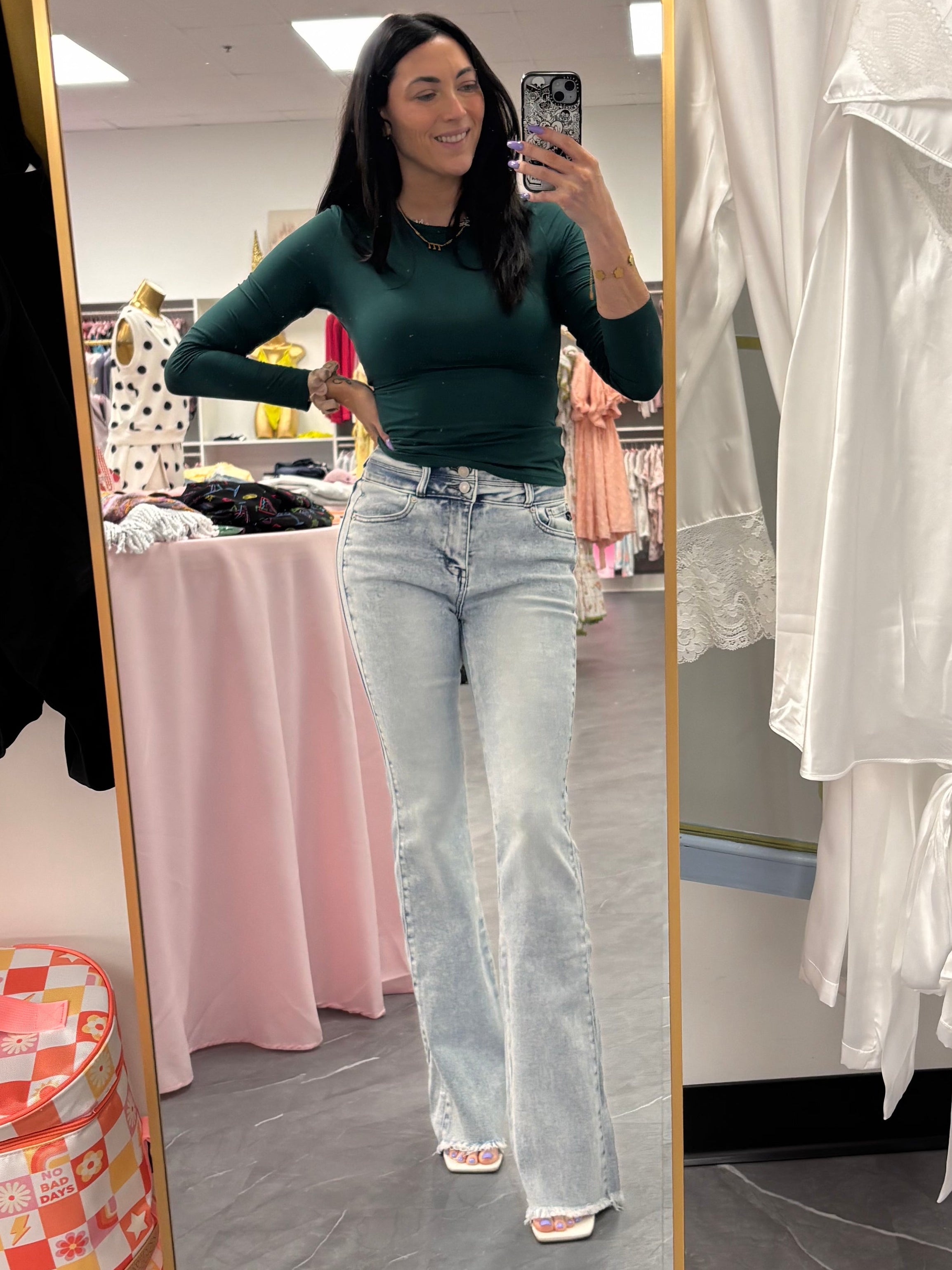 High-Rise Bootcut Denim Jeans- Light Wash