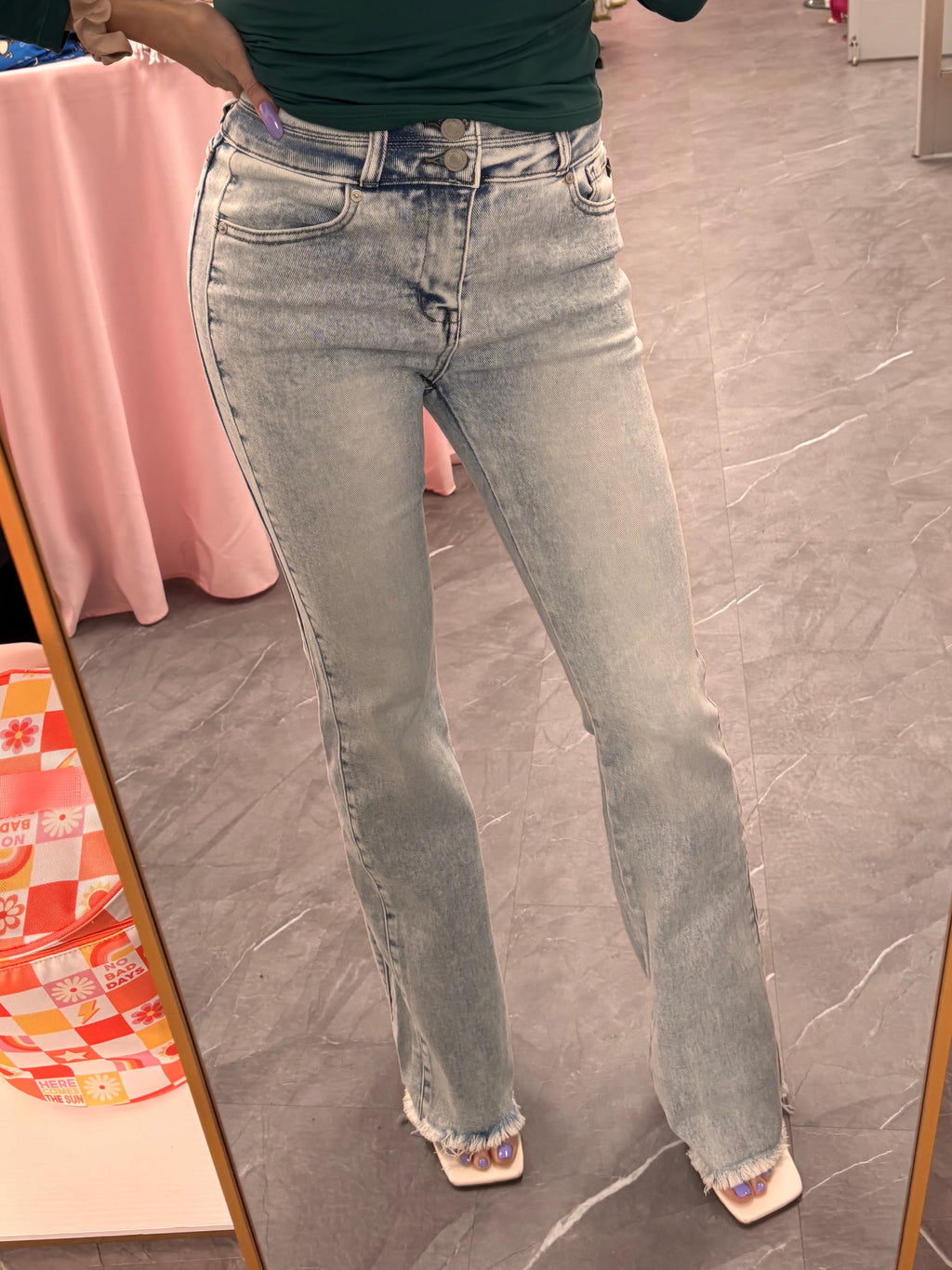 High-Rise Bootcut Denim Jeans- Light Wash