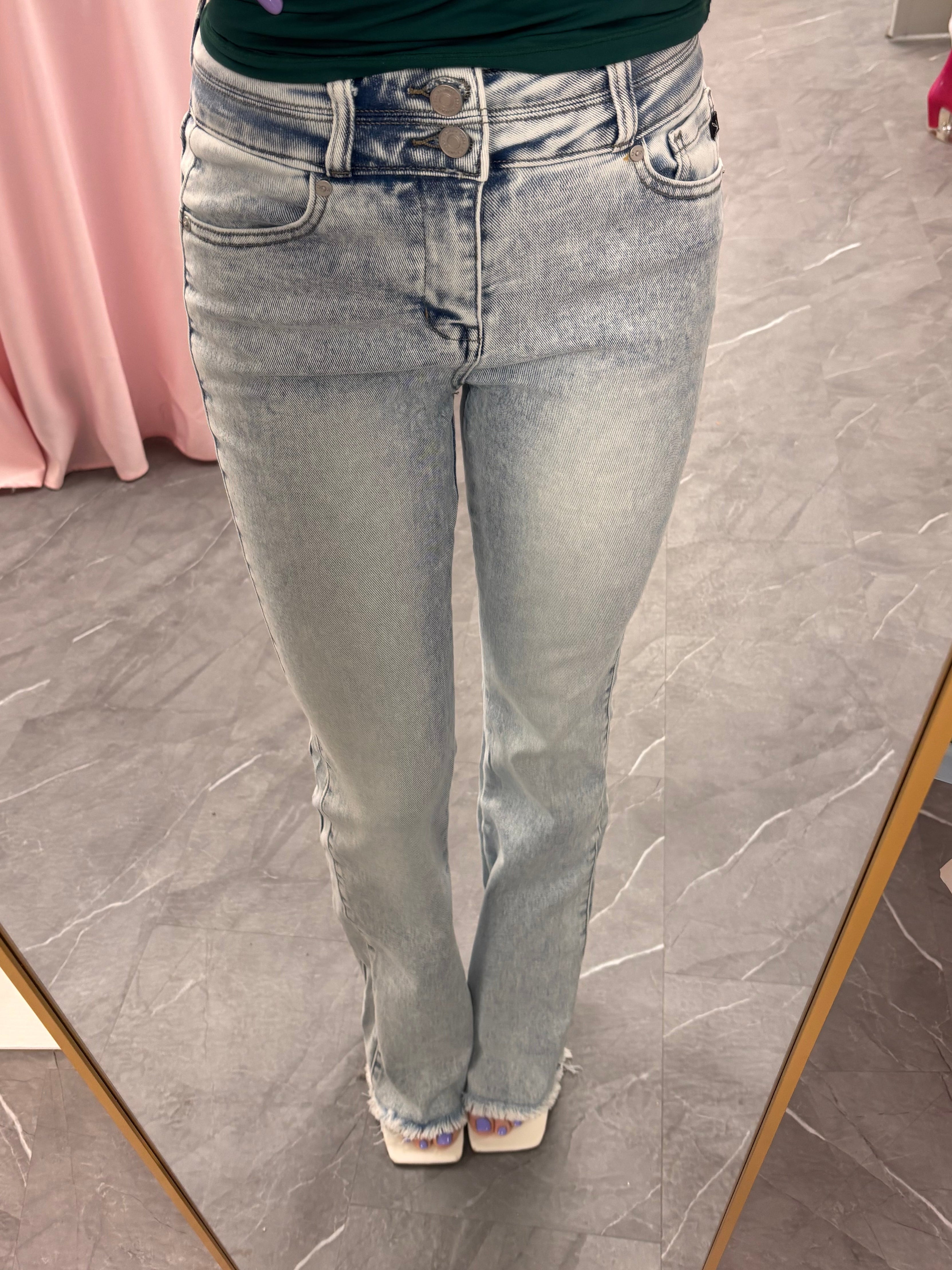High-Rise Bootcut Denim Jeans- Light Wash