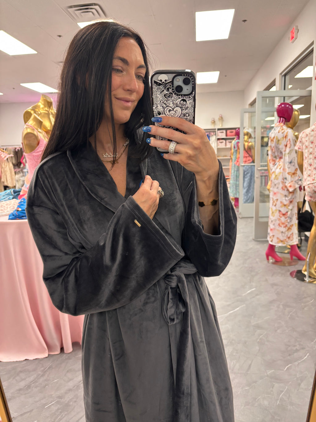 Velour Longline Robe: Raven