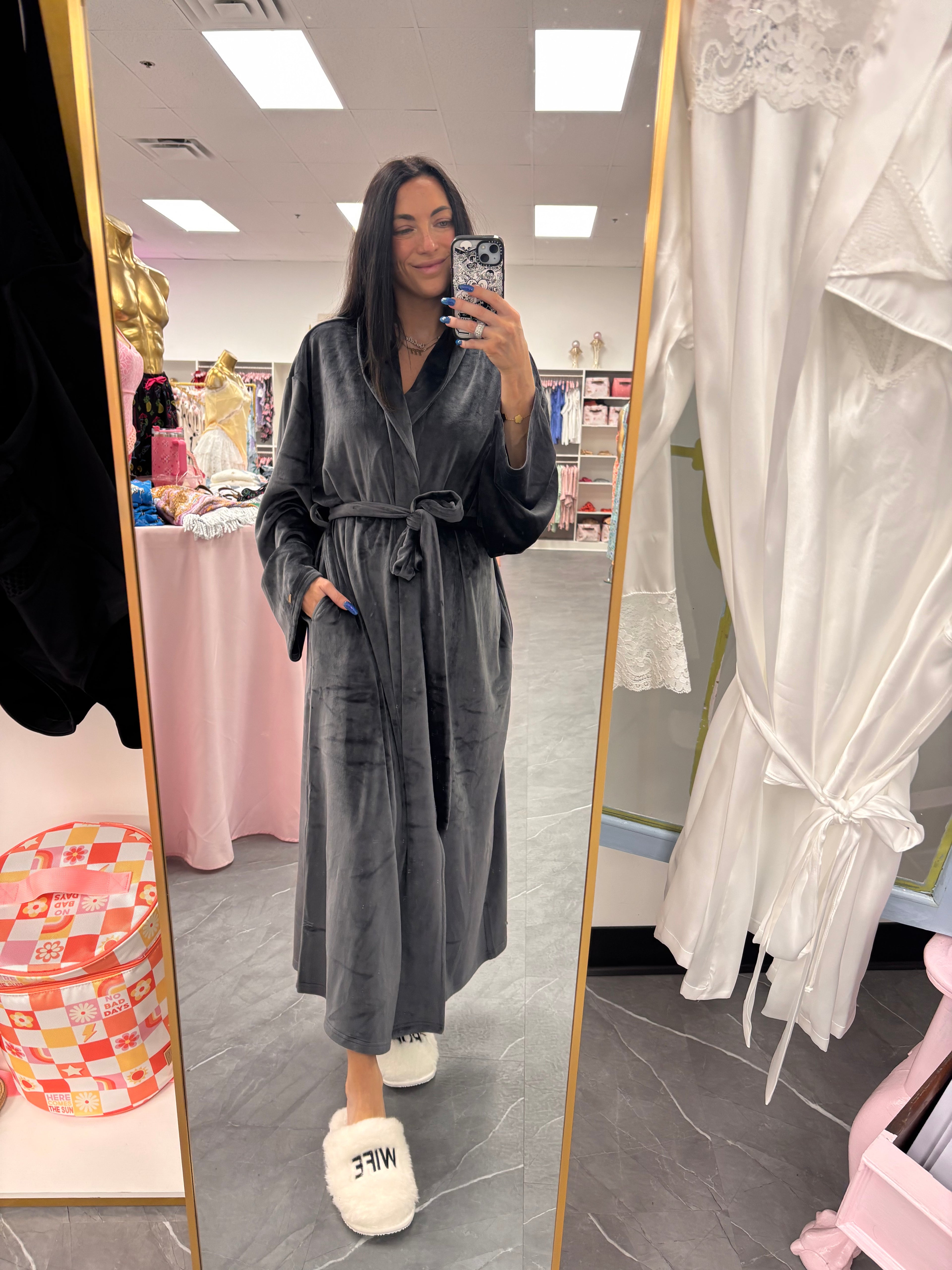Velour Longline Robe: Raven