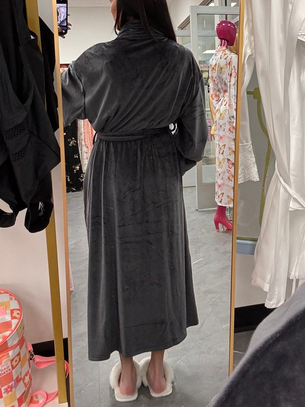Velour Longline Robe: Raven