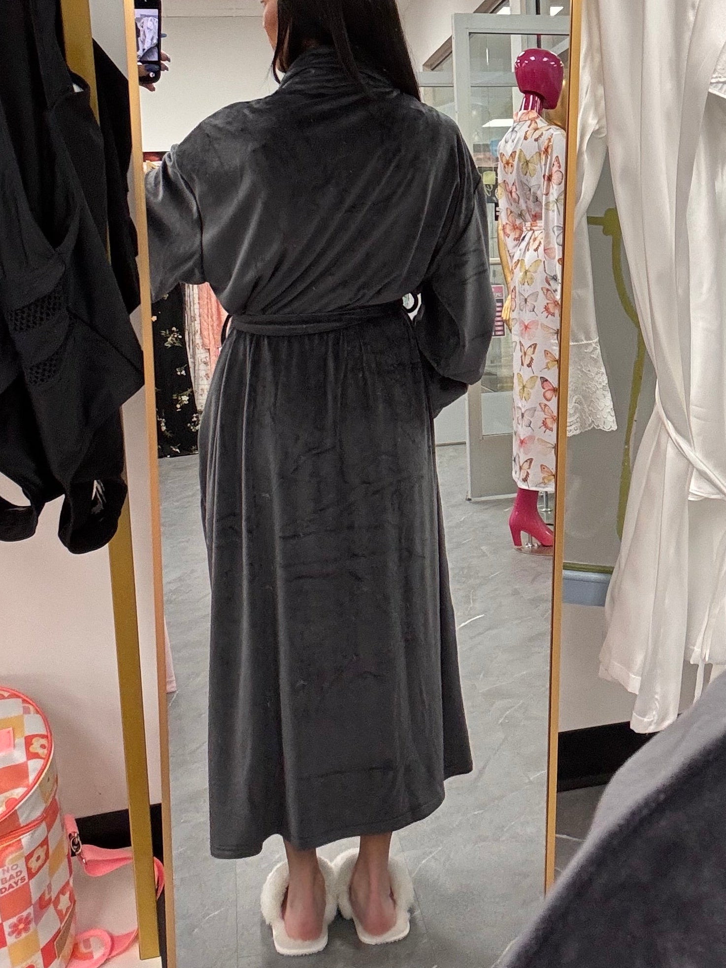 Velour Longline Robe: Raven