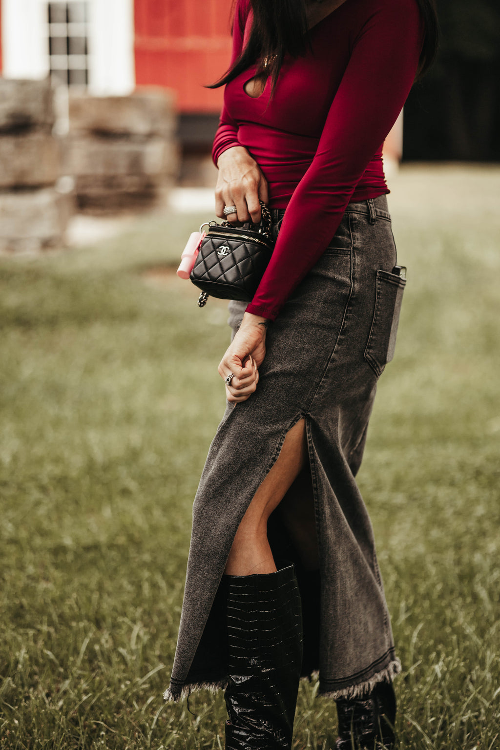Biles Midi Denim Skirt - Black
