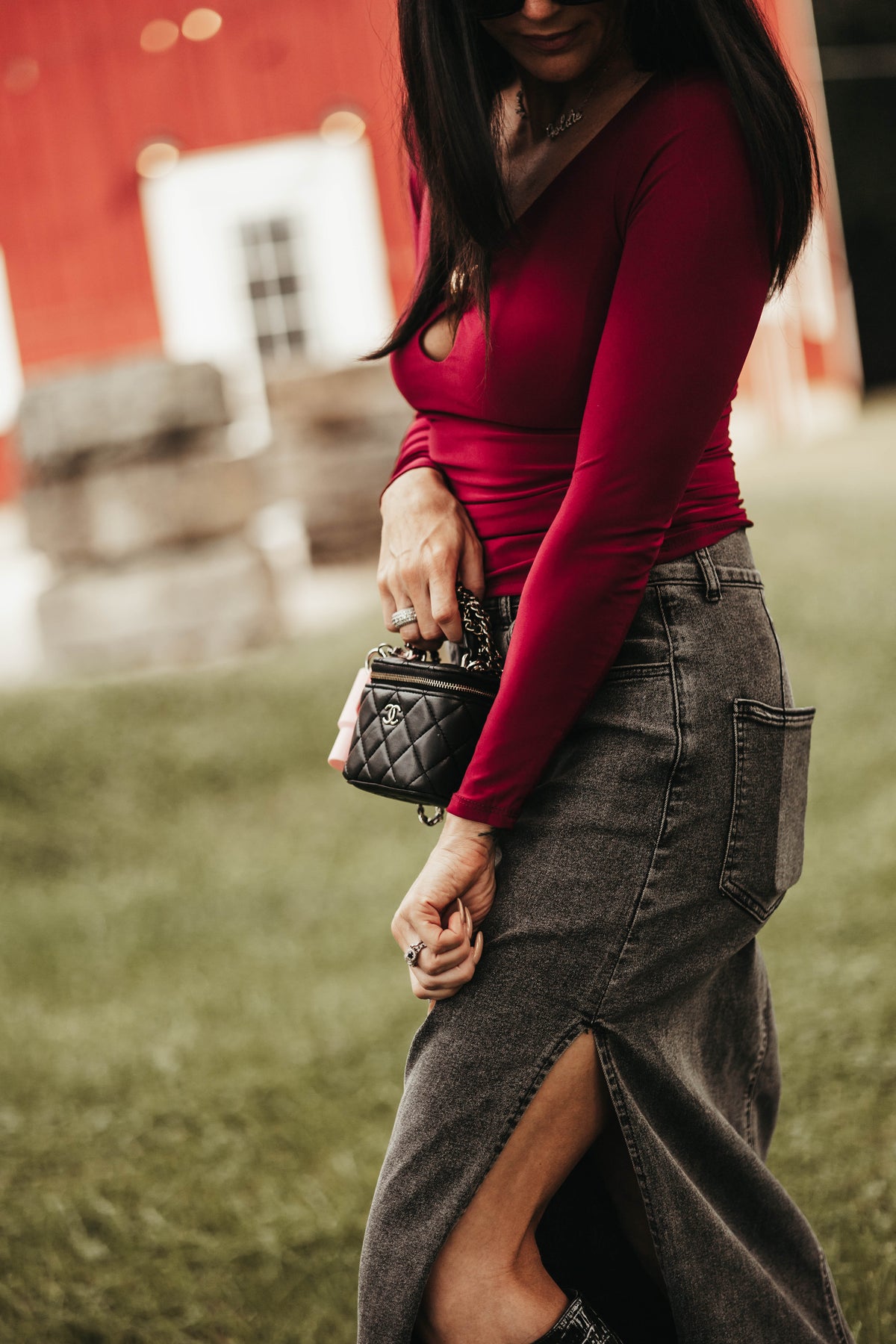 Biles Midi Denim Skirt - Black