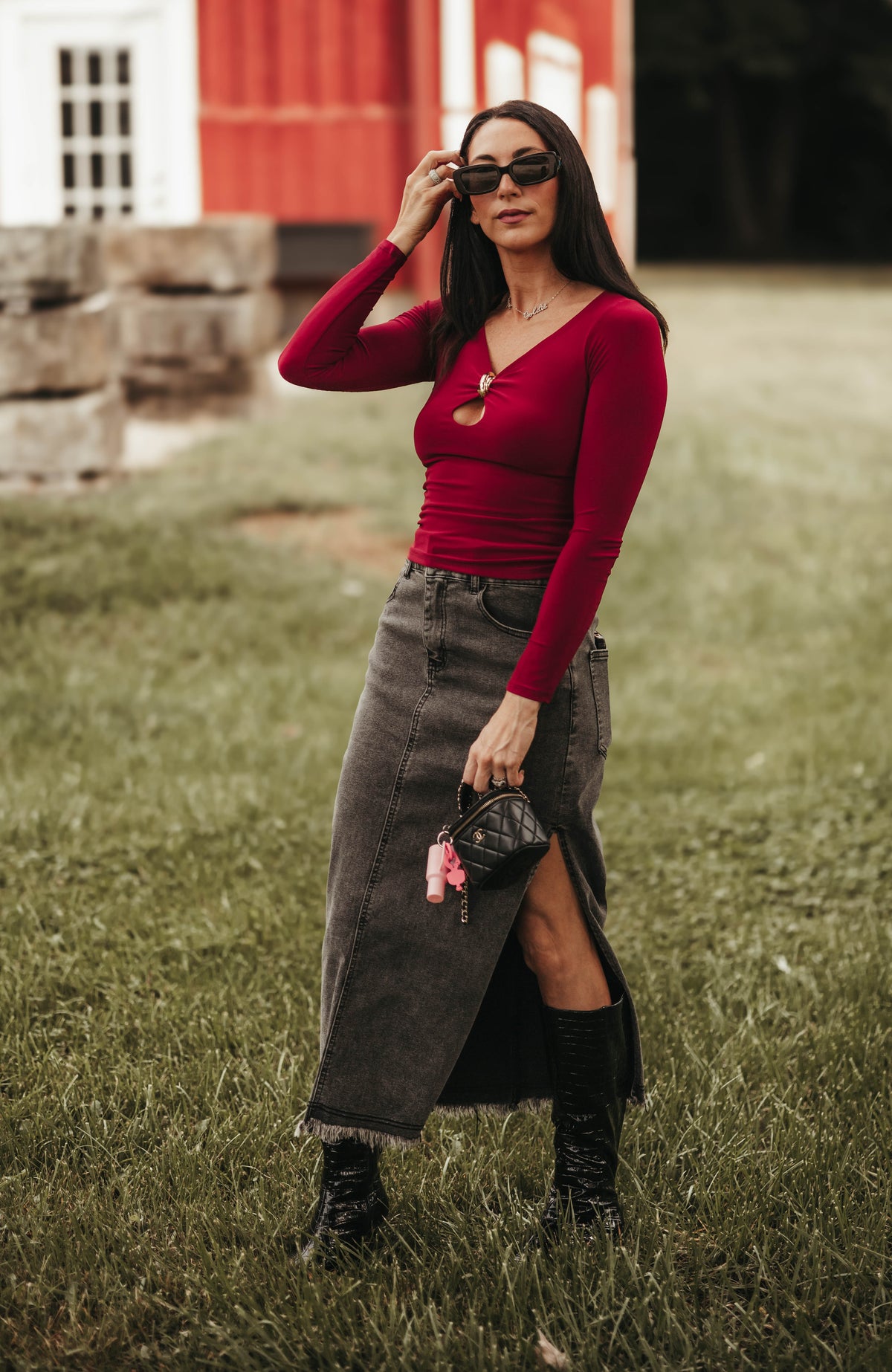 Biles Midi Denim Skirt - Black
