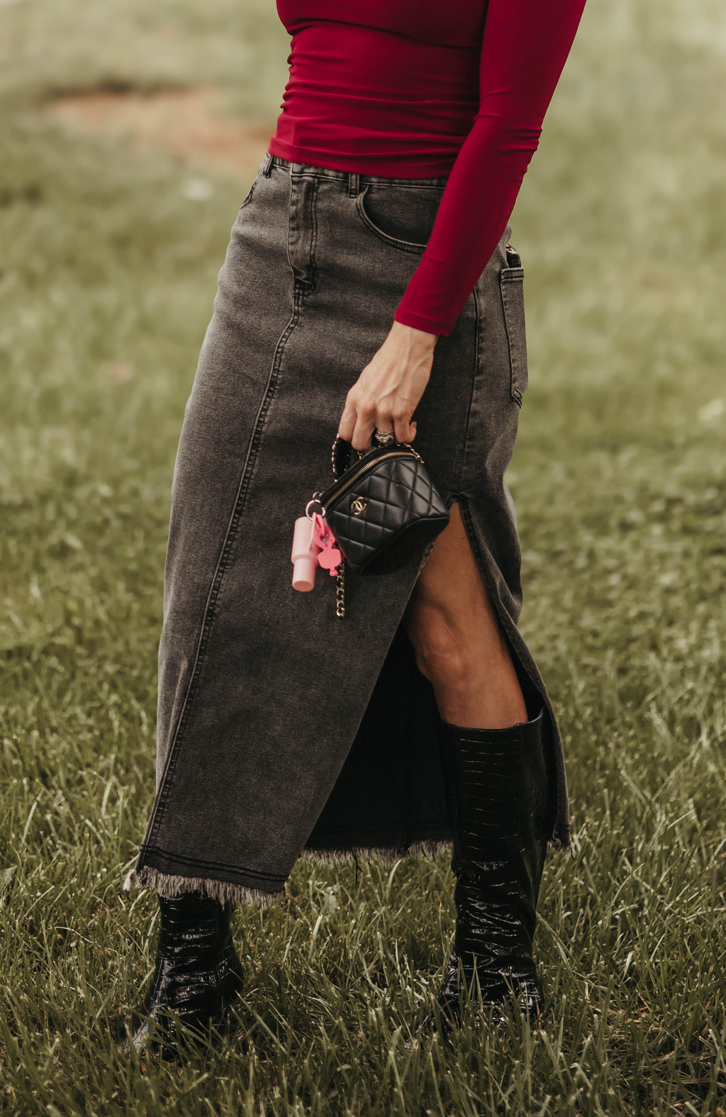 Biles Midi Denim Skirt - Black
