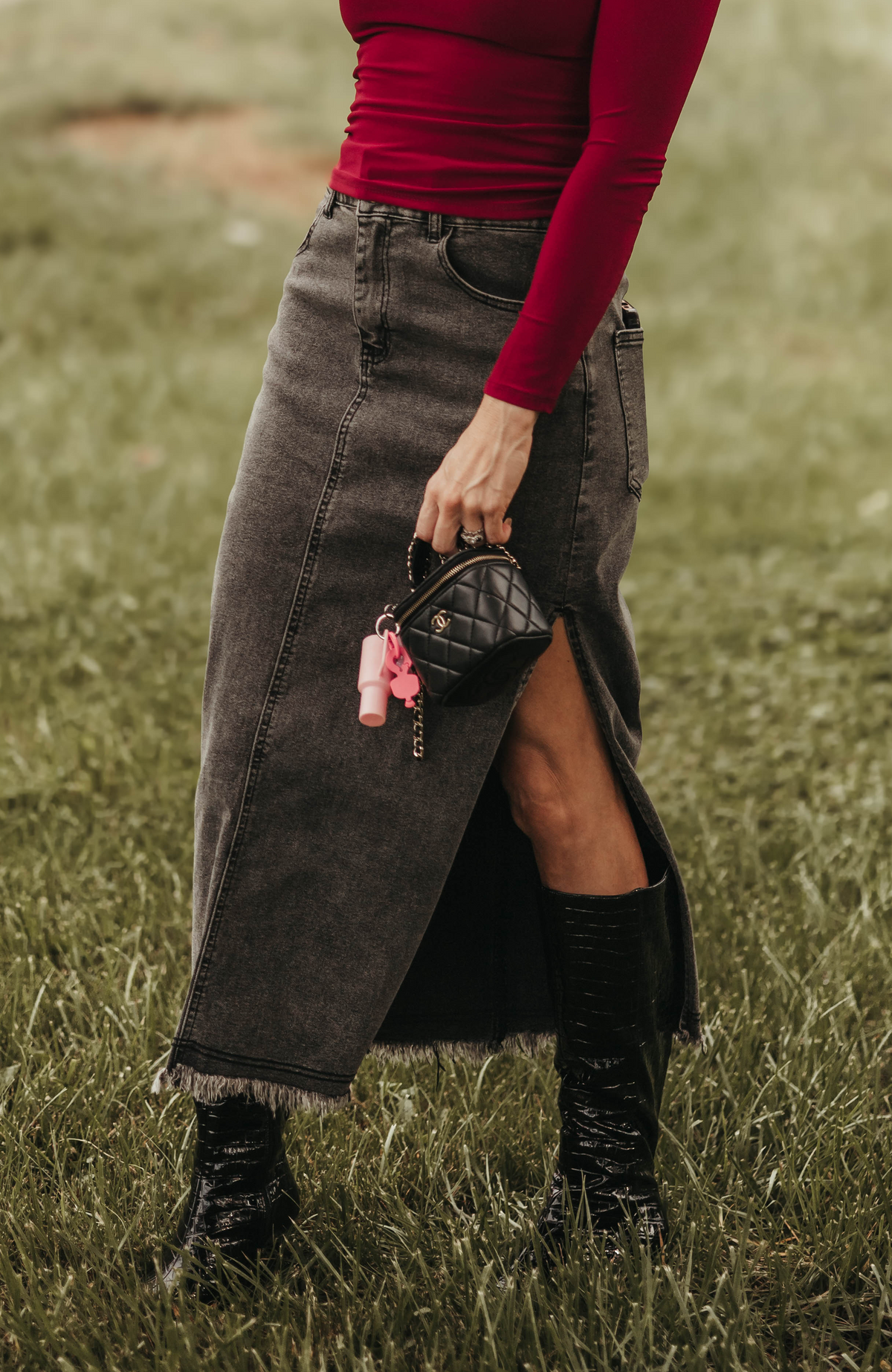 Biles Midi Denim Skirt - Black