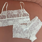 White Lingerie Set with Bustier Top and Lace Shorts - Intimate Whispers