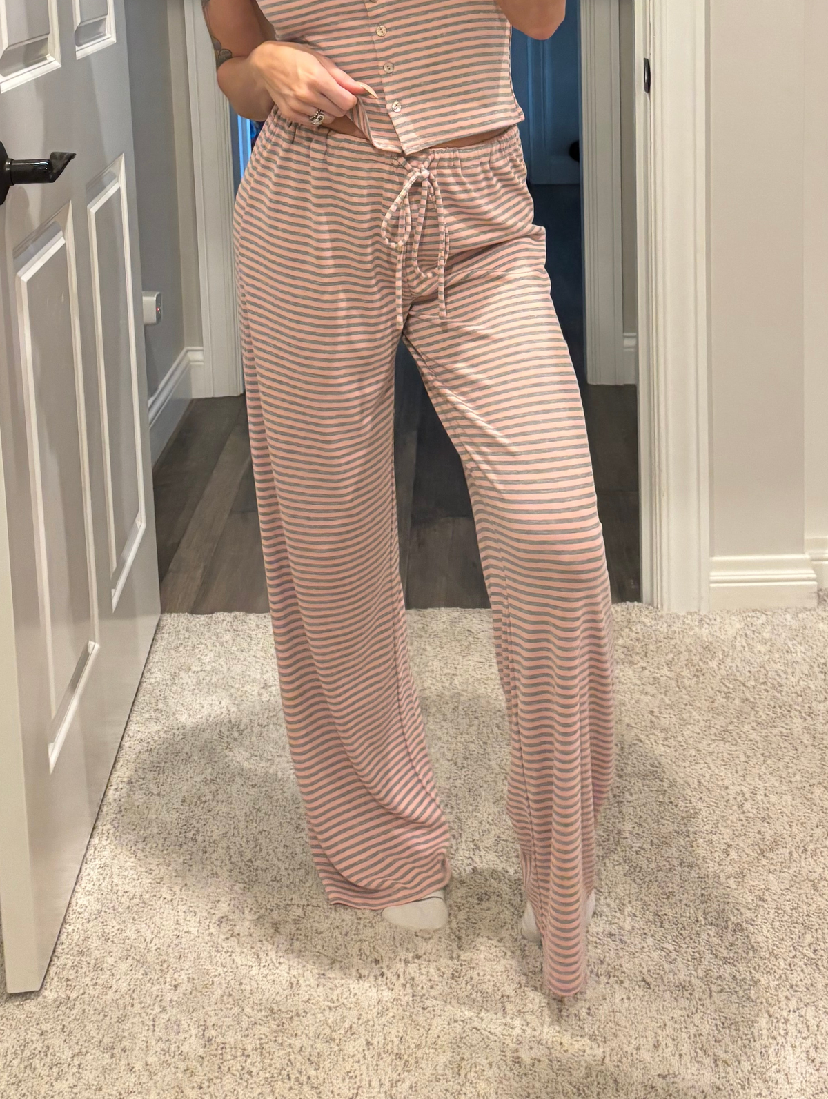 Ronnie Striped Pants: Heather Grey/Pink