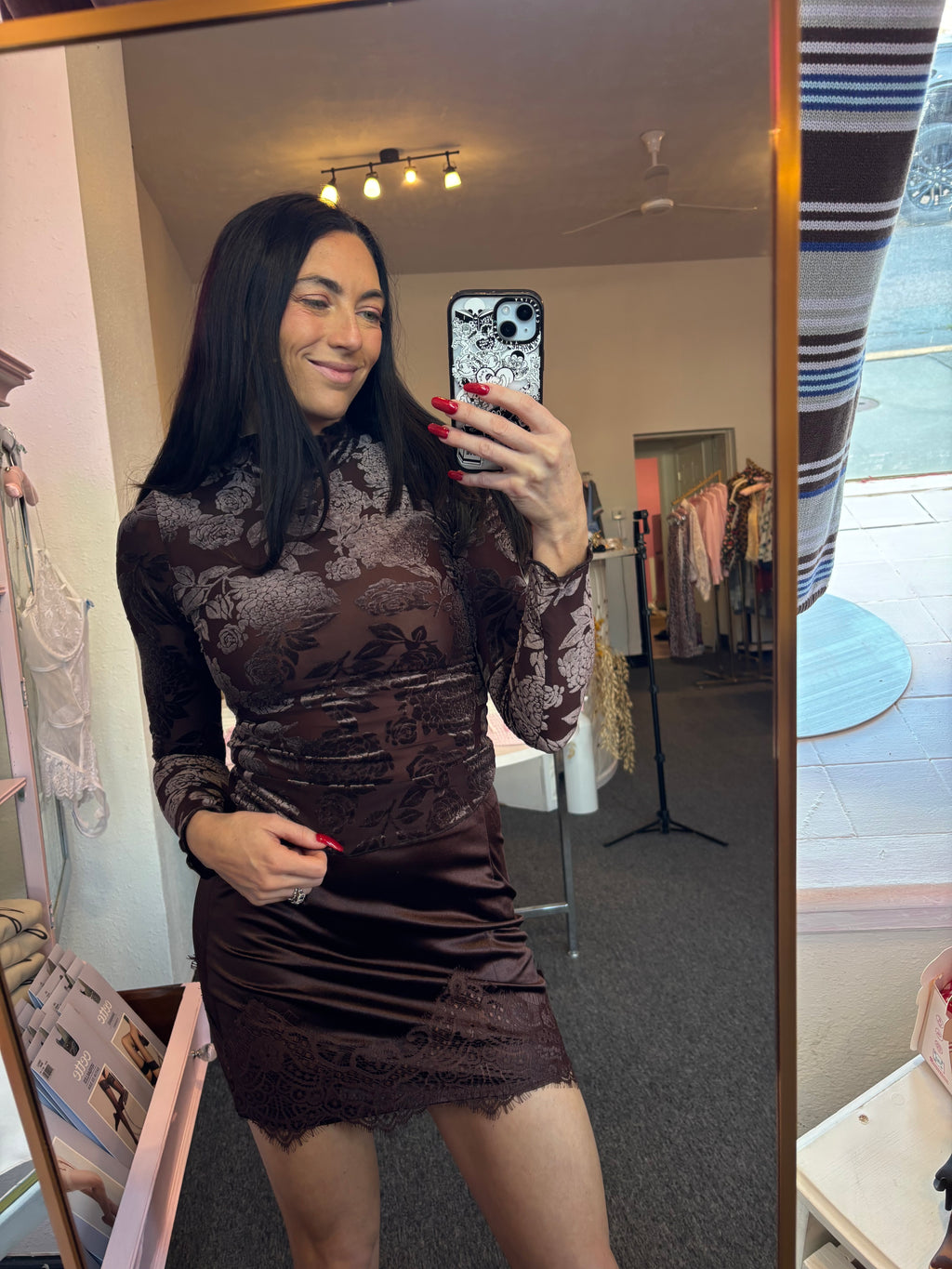 Chocolate Floral Mesh Top