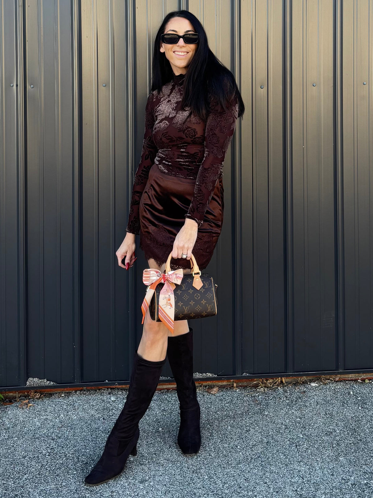 Lace Satin Mini Skirt: Coffee