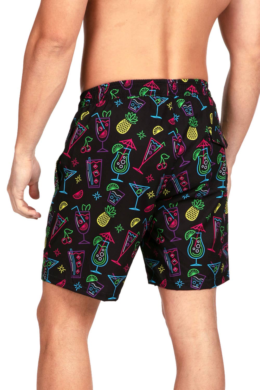 Men's tipsey elves black neon cocktails swim trunks 