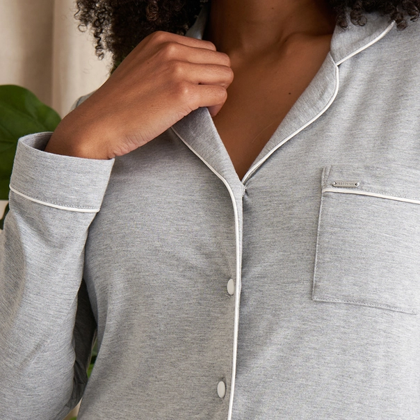 Women's bamboo pajama set grey pocket detail