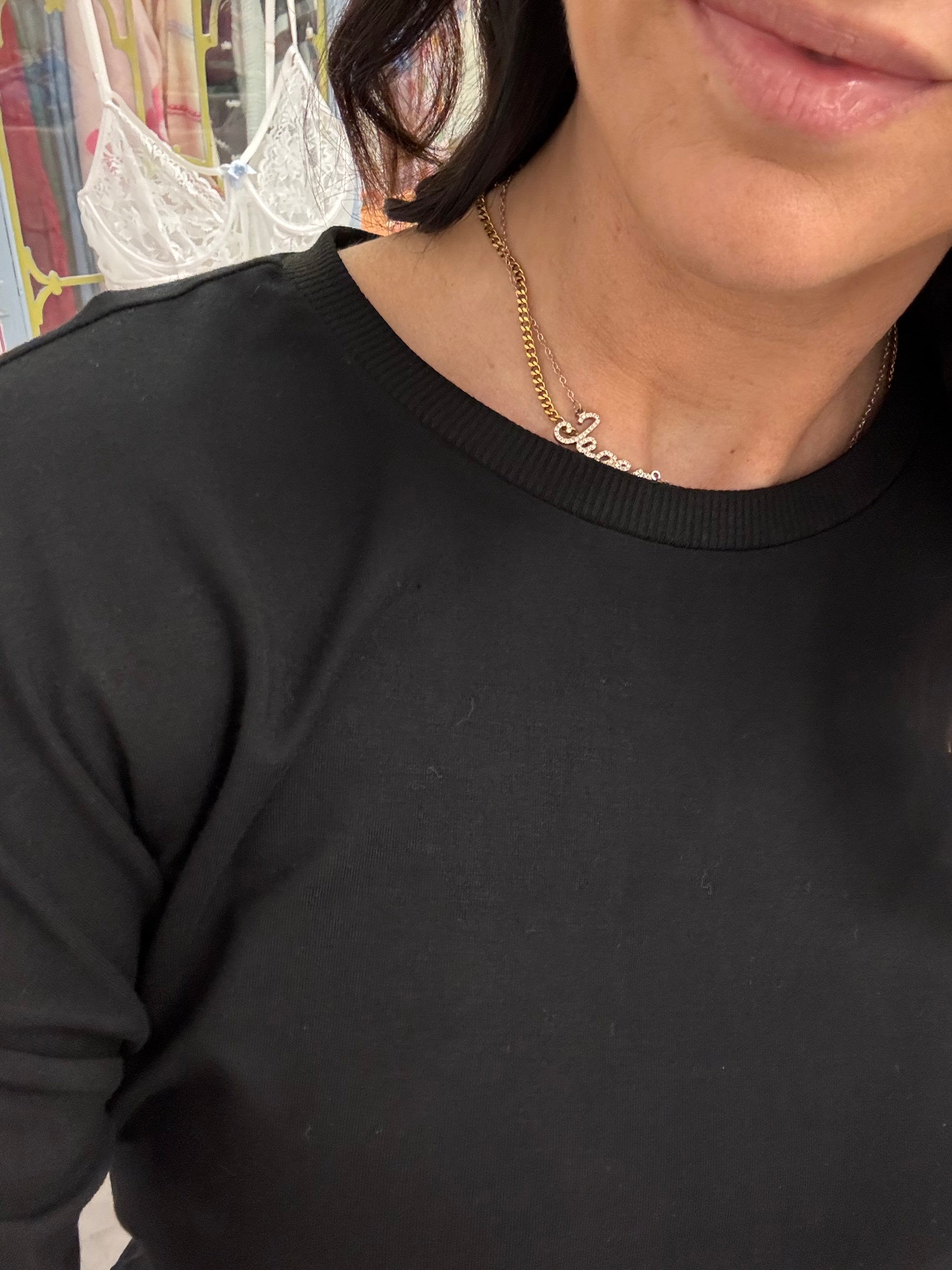 Women's classic black t-shirt close up detail