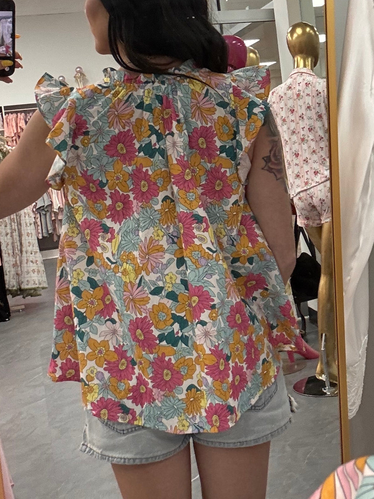 Women's flowy floral boho tank top back view