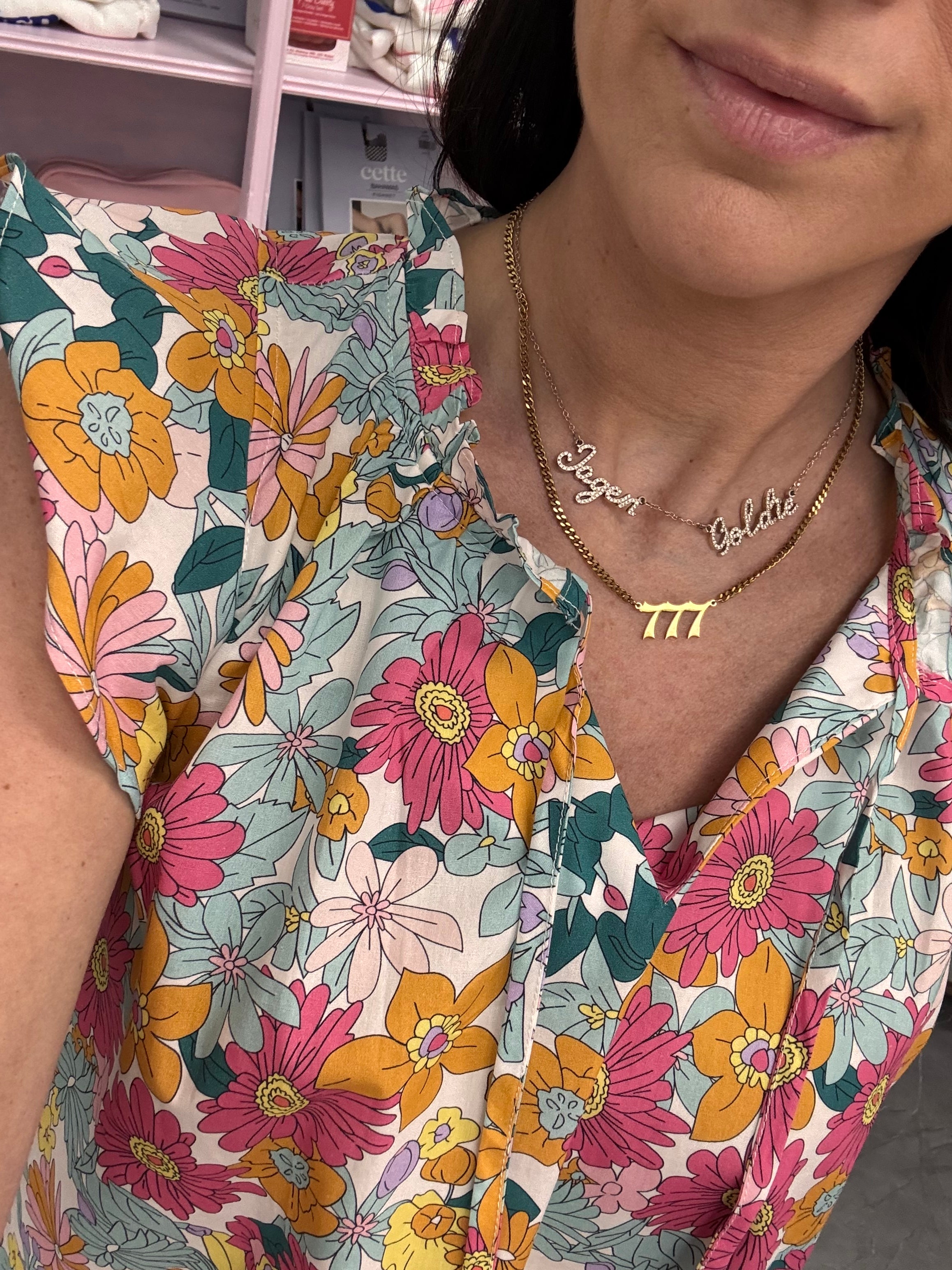 Women's floral flowy boho tank close up detail