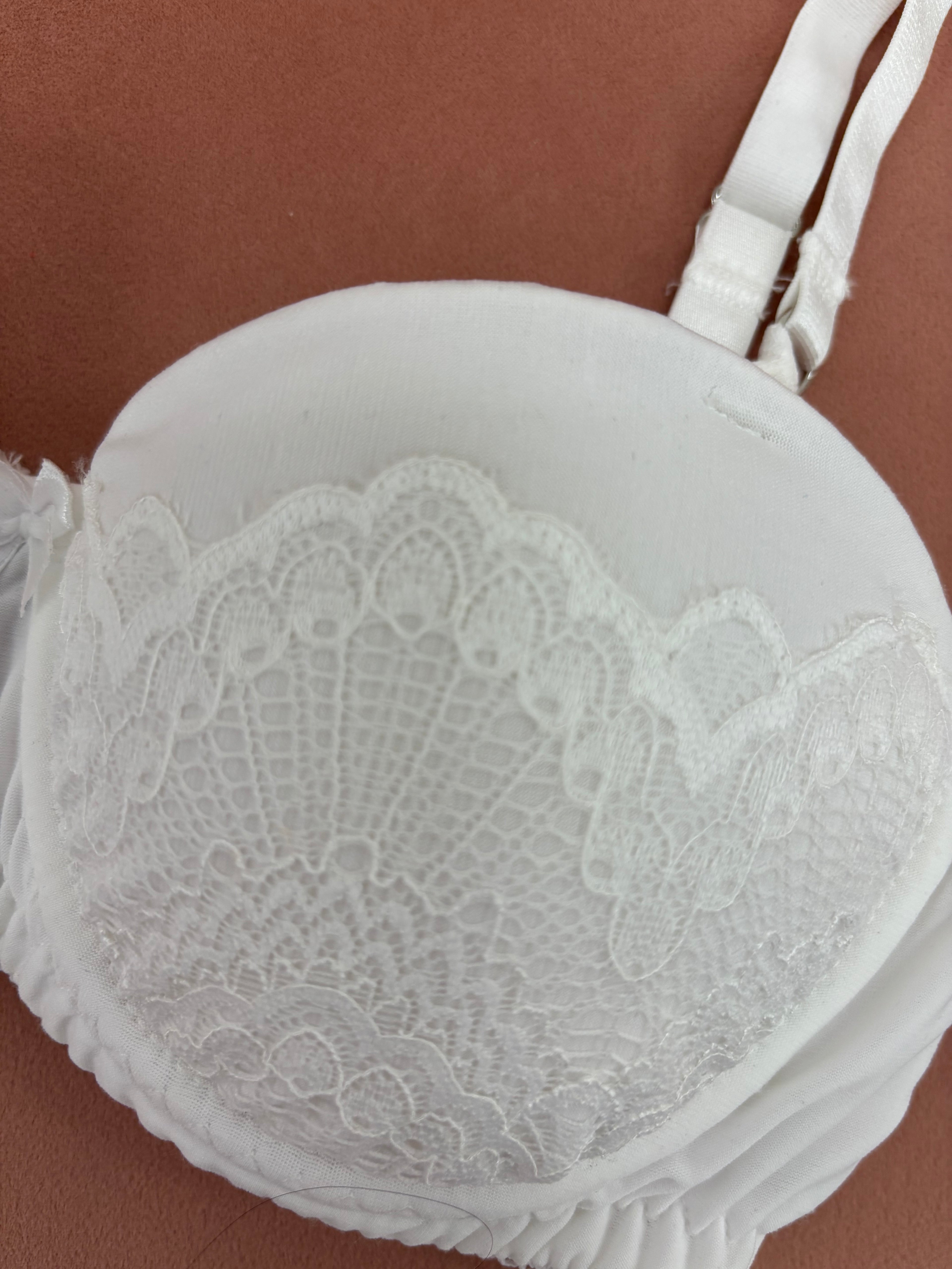 Women's balconette bridal bra with lace detail up close detail shot