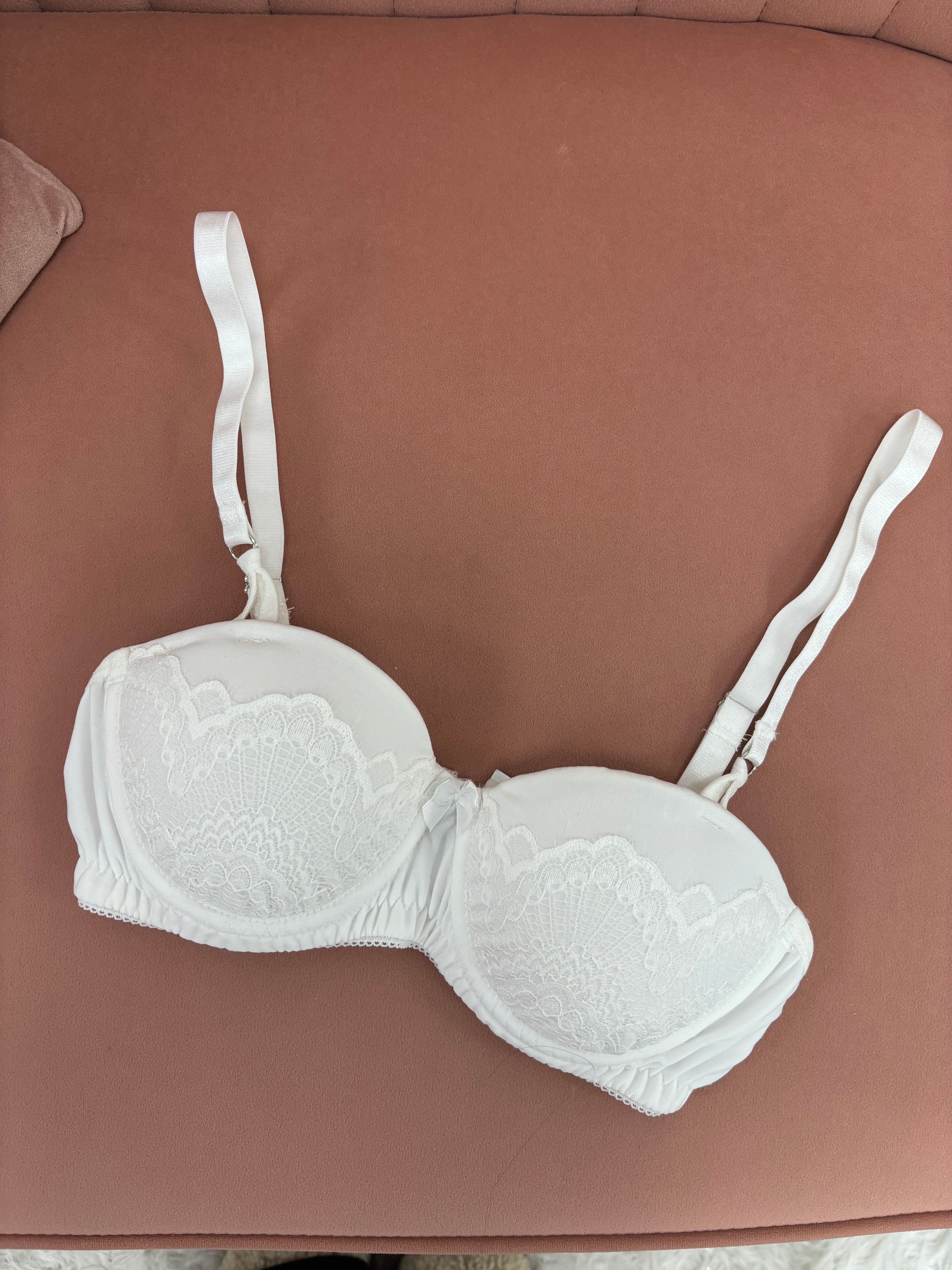 Women's balconette bridal bra white lace flat lay of front