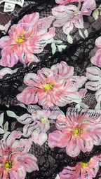 Women's pink and white floral and black lace teddy bodysuit details