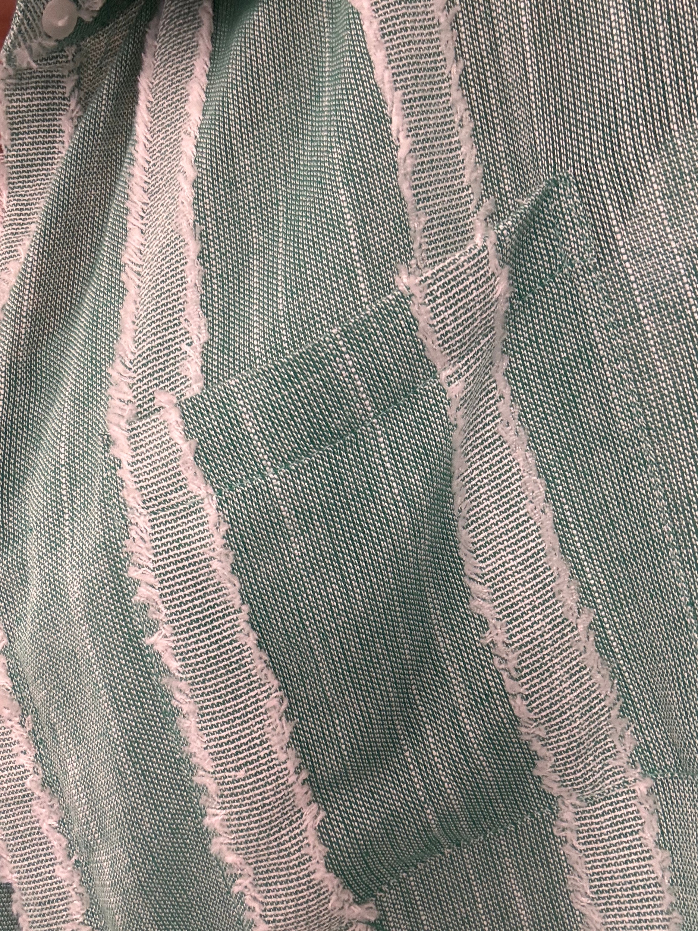 Women's frayed striped mint button up pocket detail