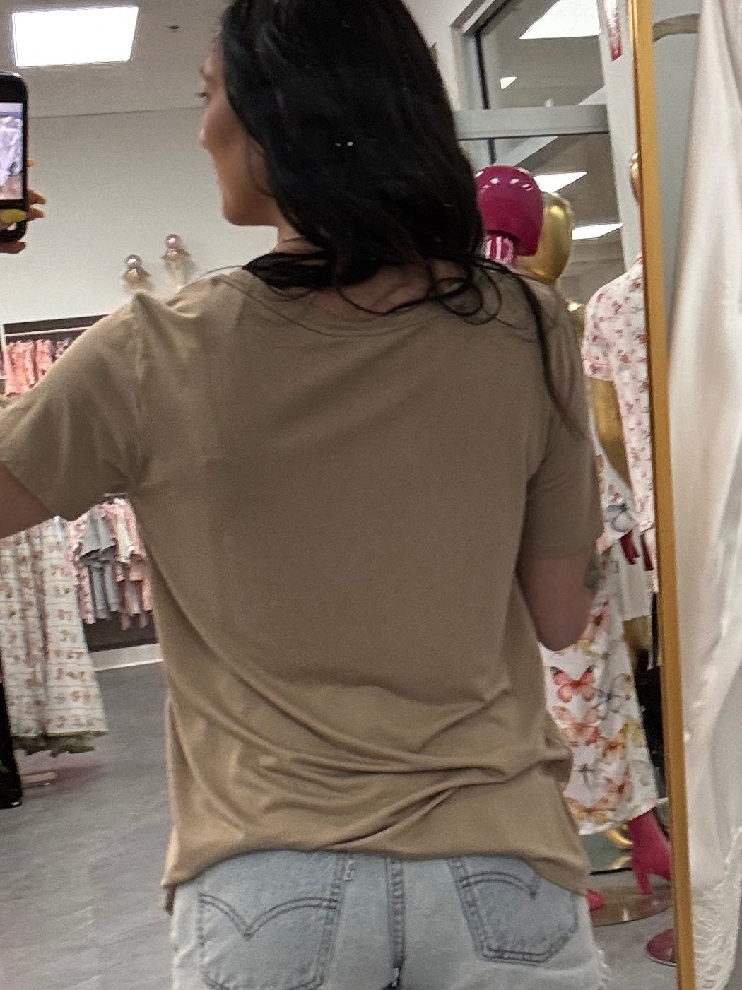 Women's v-neck t-shirt in light coco back view