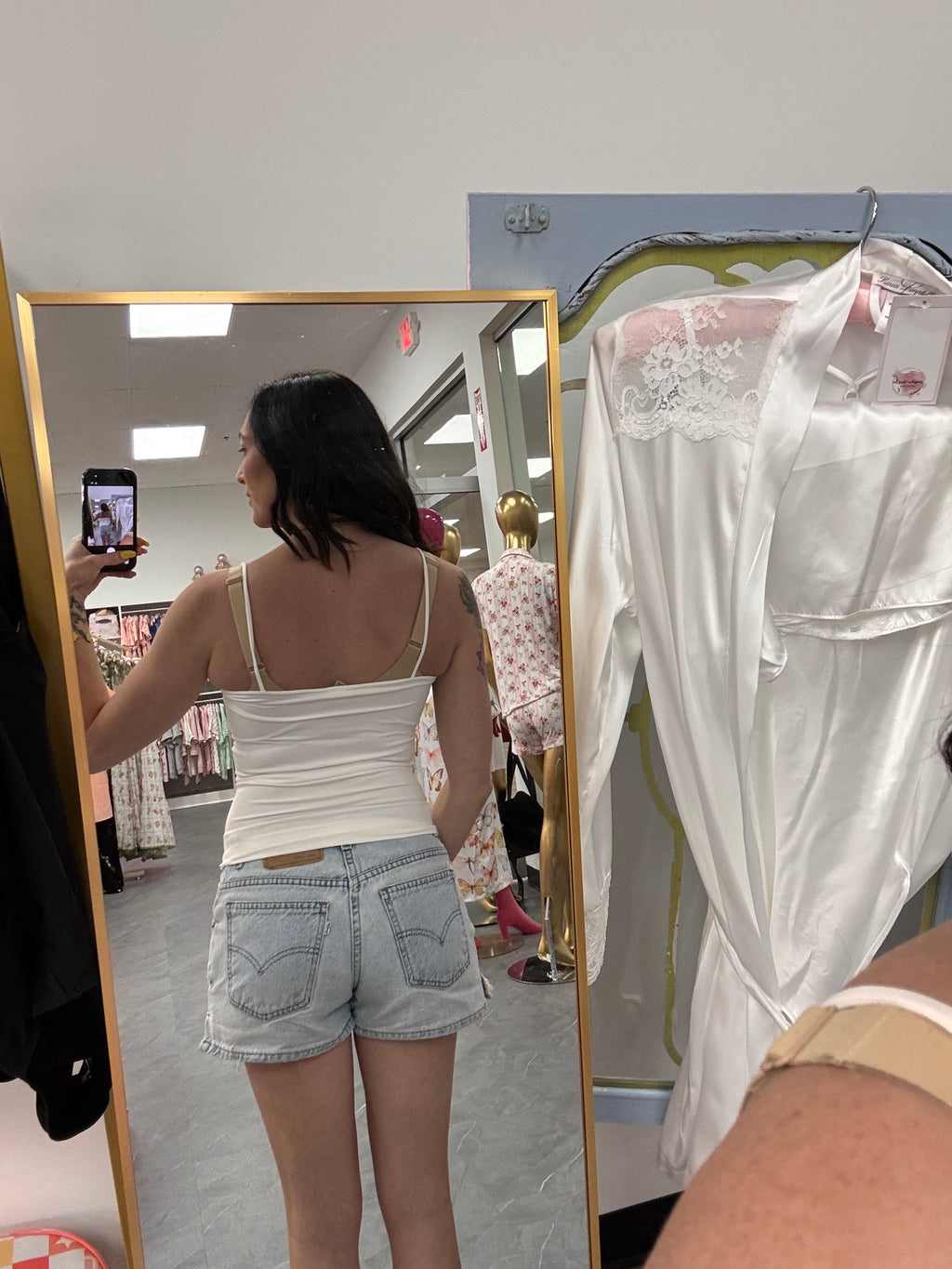 White seamless camisole tank top model back view