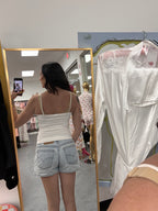 White seamless camisole tank top model back view