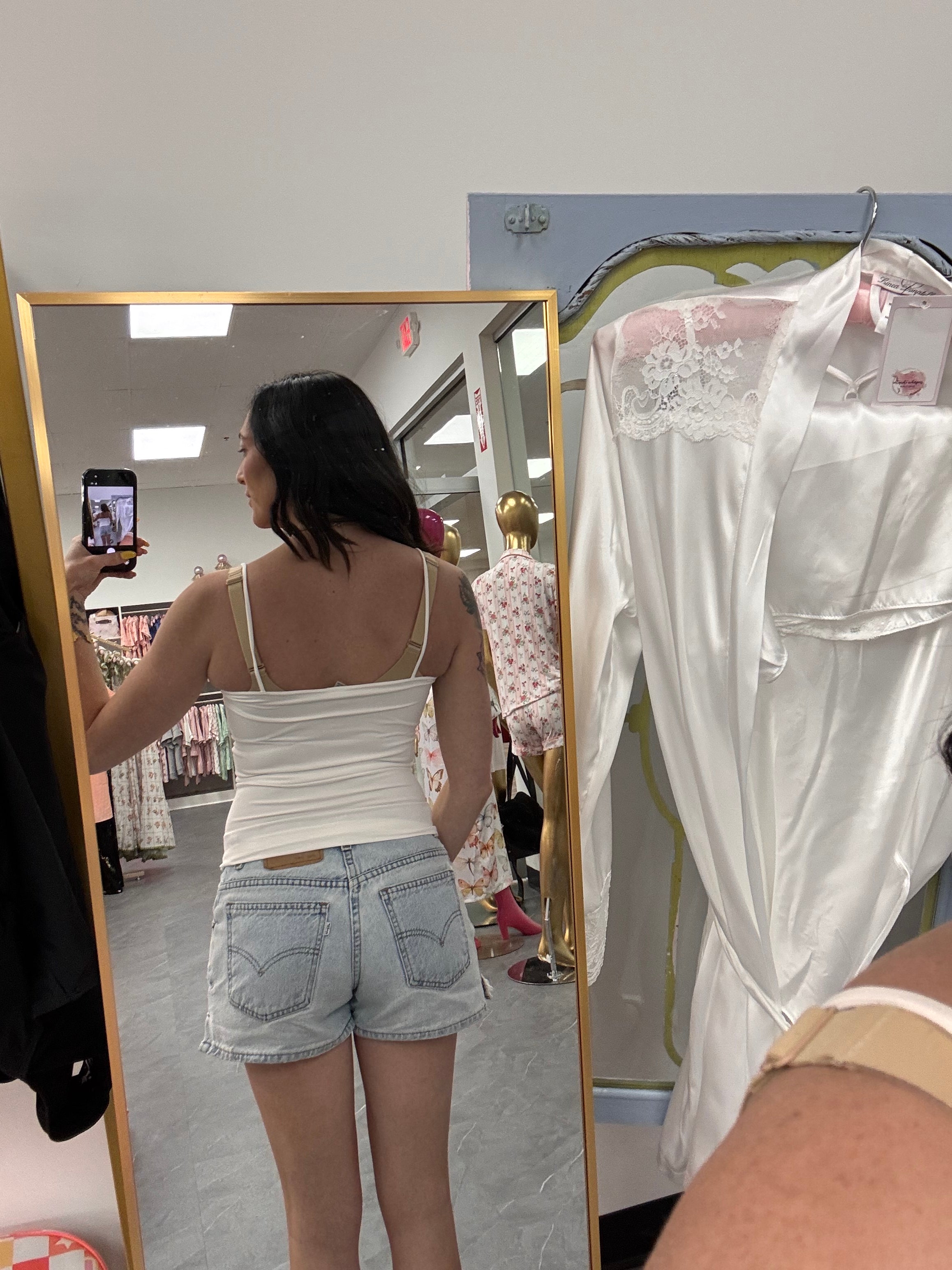 White seamless camisole tank top model back view
